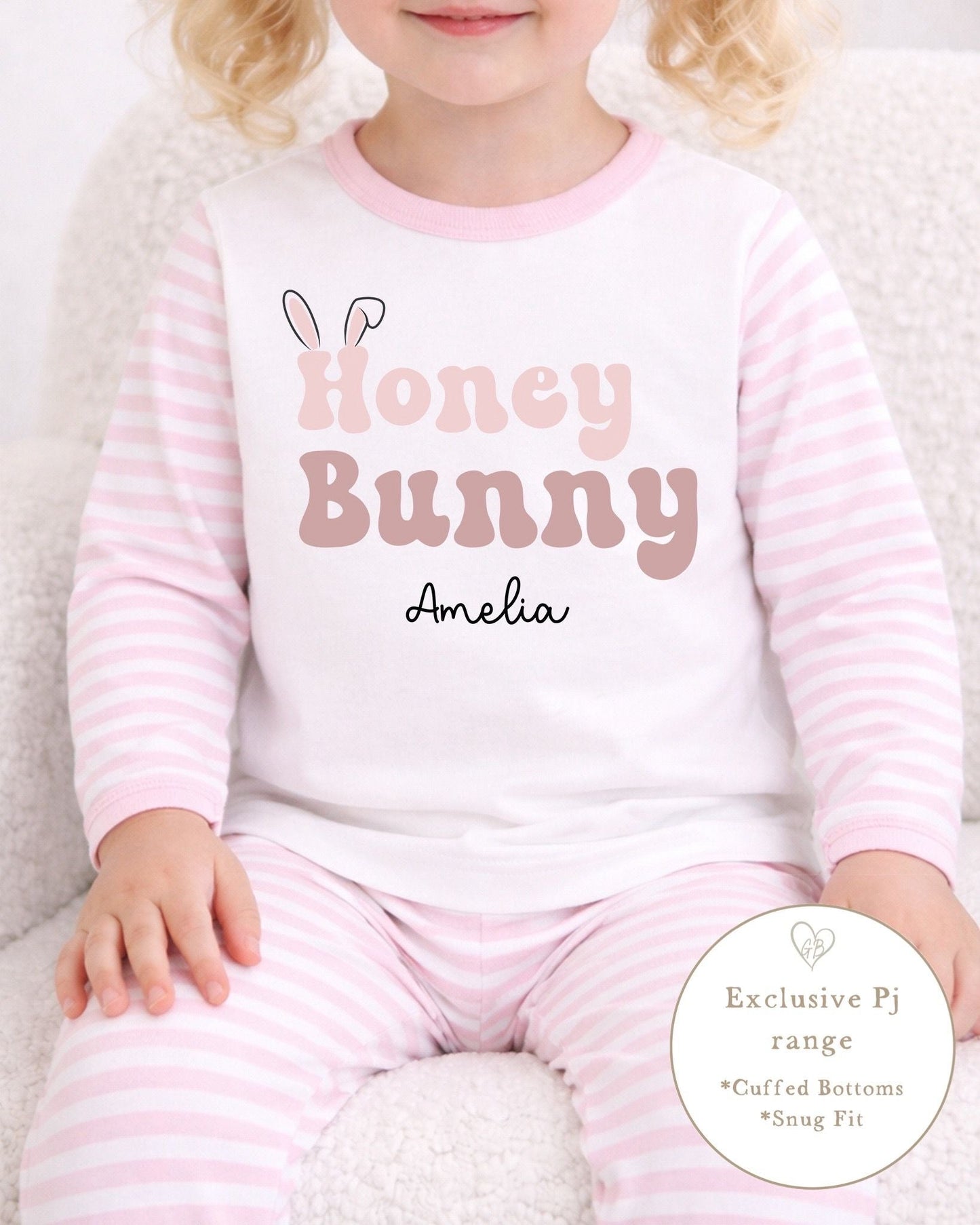 Personalised Pink Stripe Easter Pyjamas - Honey Bunny Design