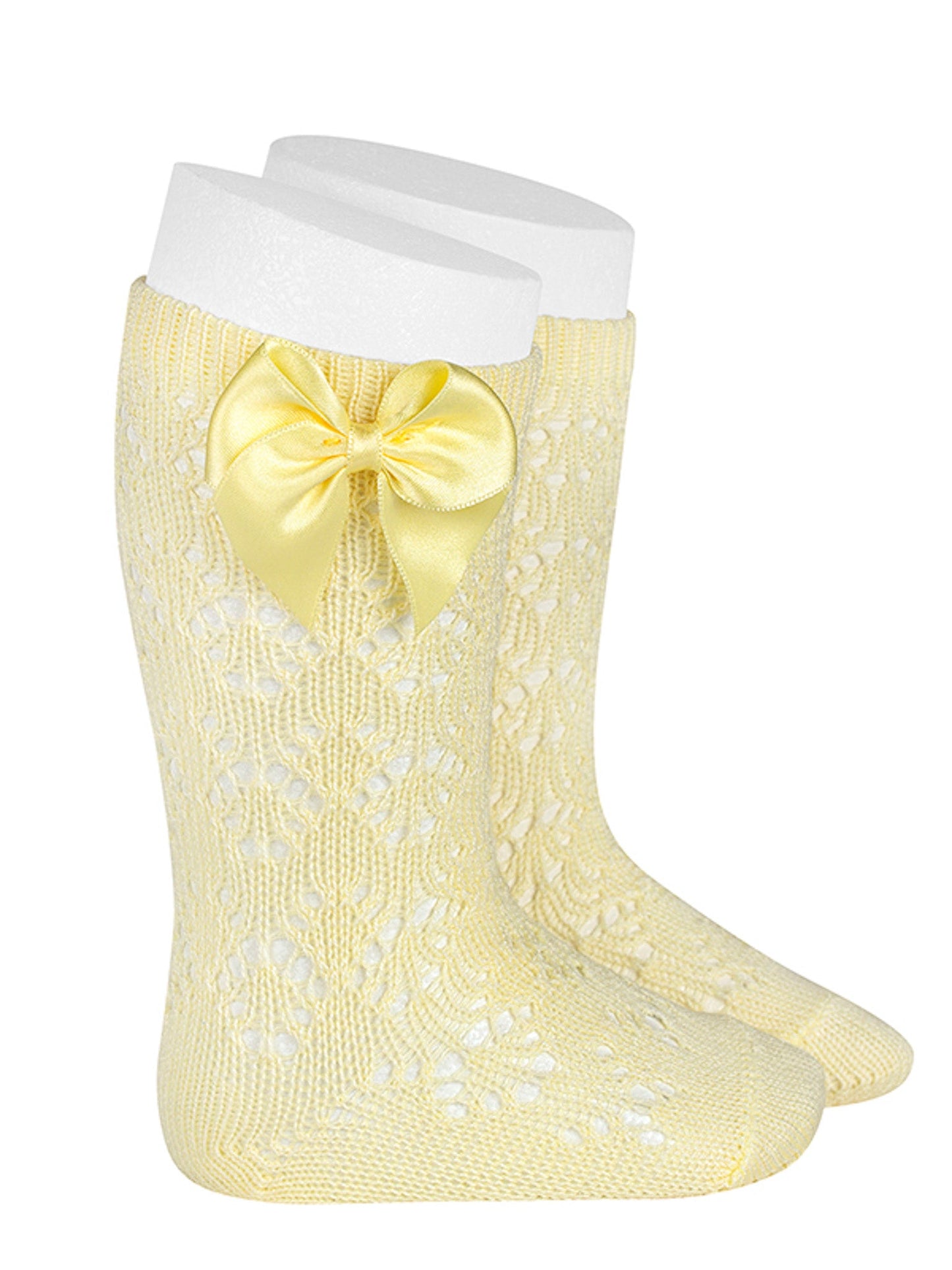 Condor lemon openwork knee socks with satin bow - Rose & Albert