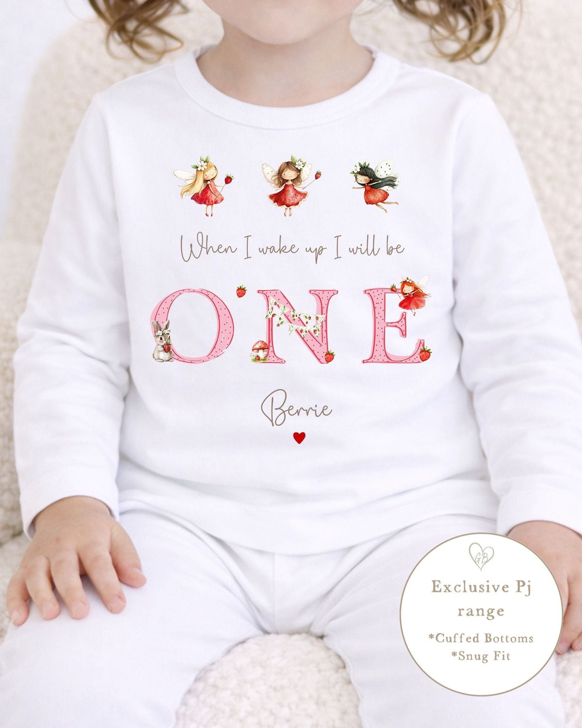 Personalised Plain White Birthday Pyjamas - Red Fairy Design