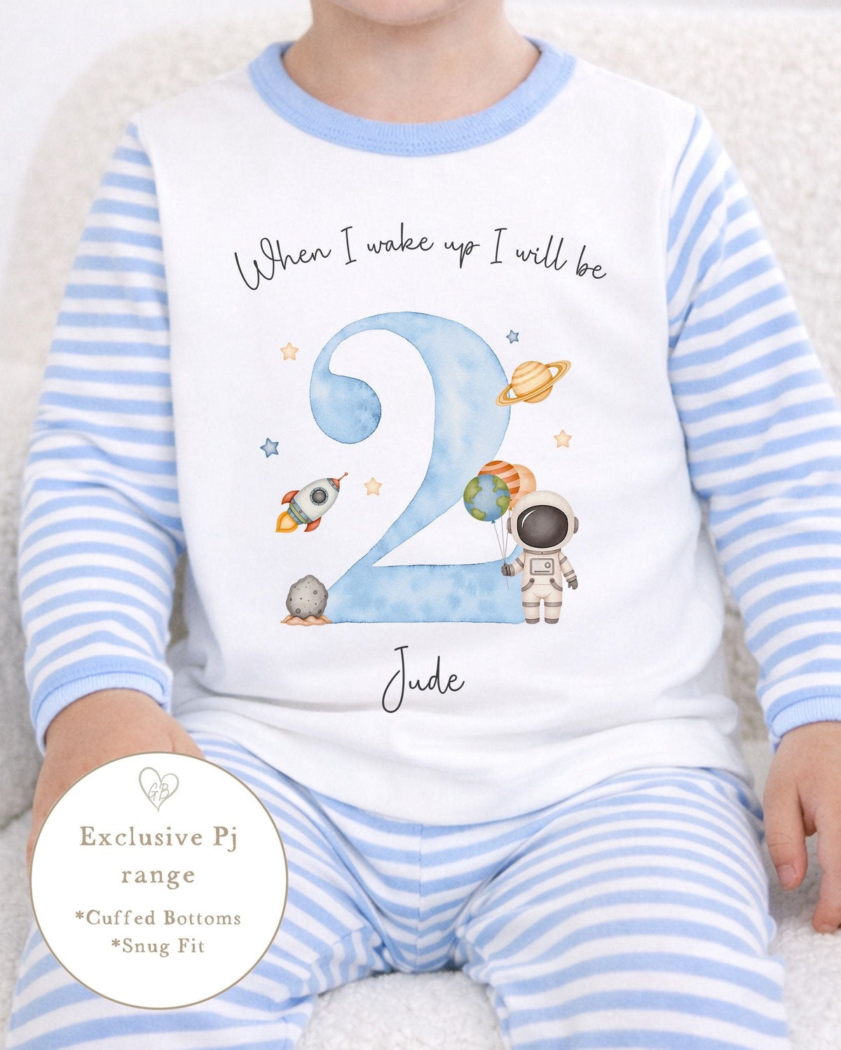 Personalised Blue Stripe Birthday Pyjamas - Space Design
