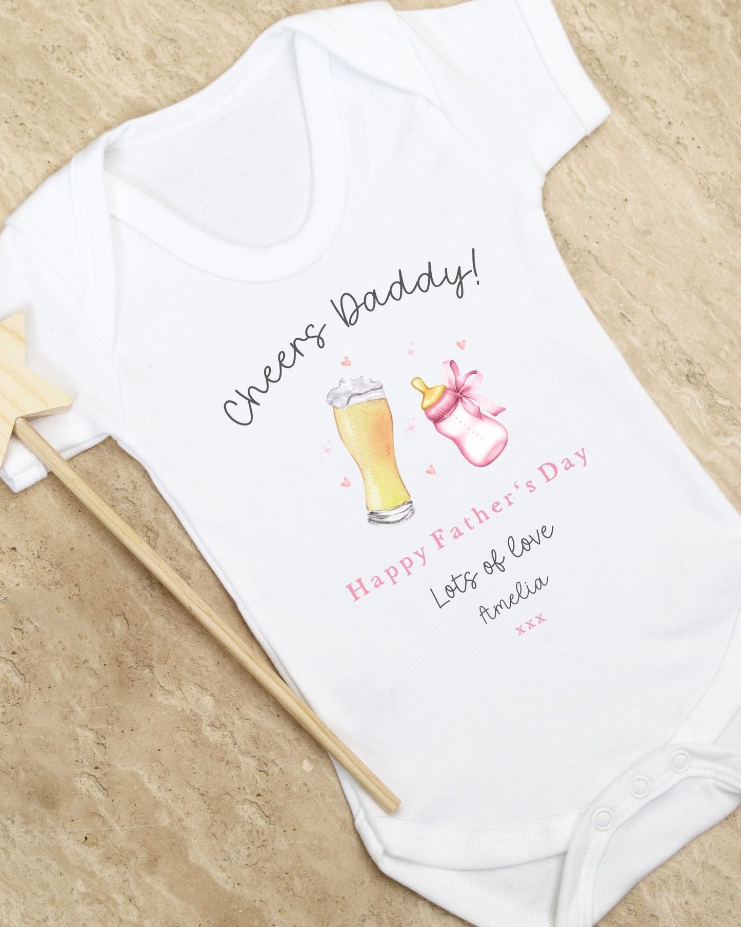 Personalised Happy Father's Day Baby Vest / Babygrow - Cheers Daddy Pink Design