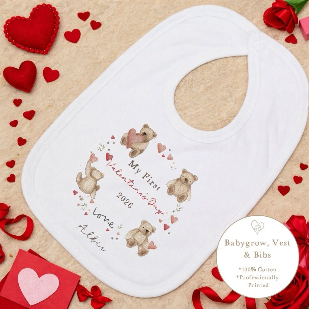 Personalised Valentine's Sleepsuit / Bodysuit - Bear Wreath Design