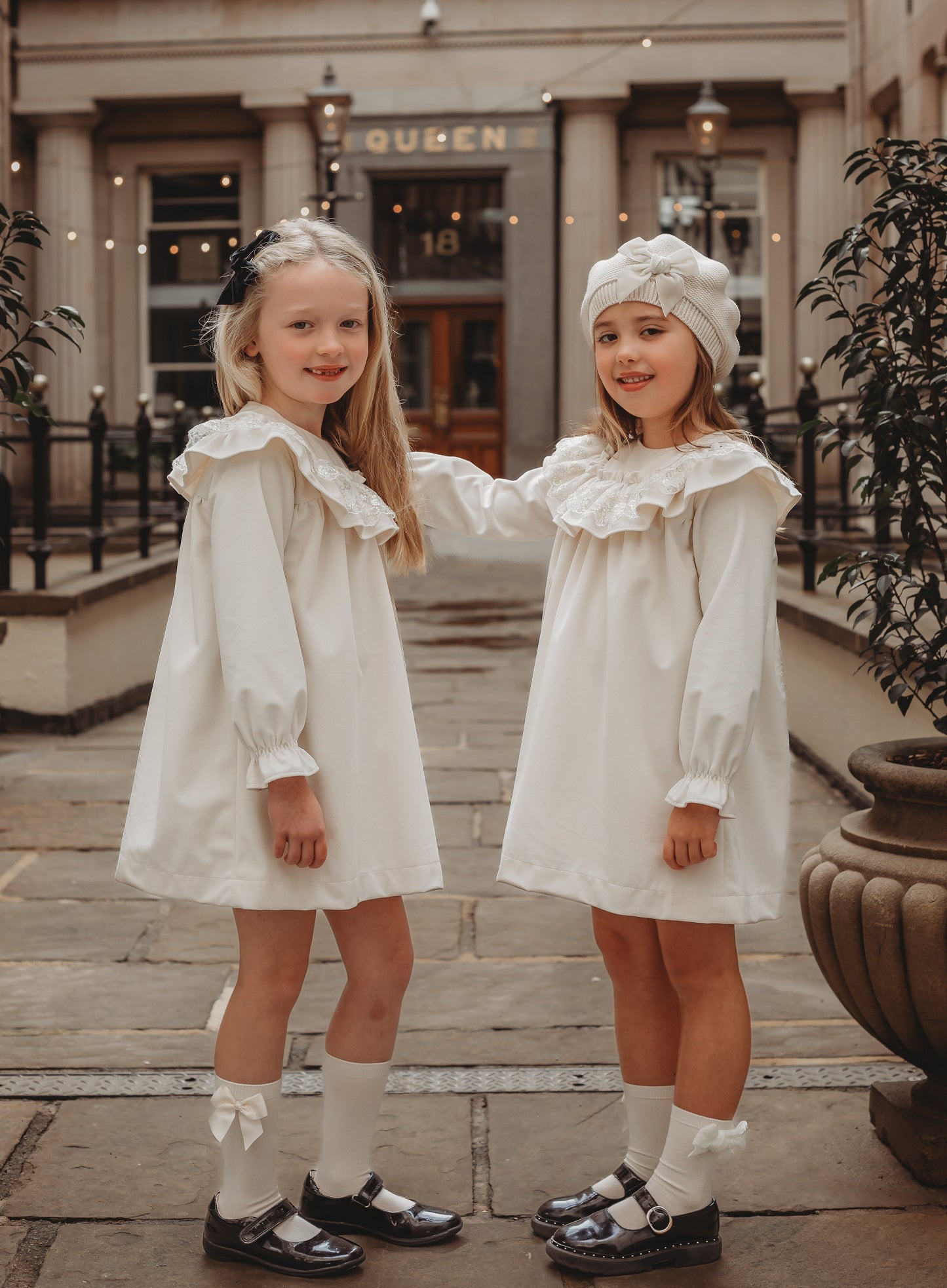 'Eve' Ivory velvet & gold lace dress - Rose & Albert