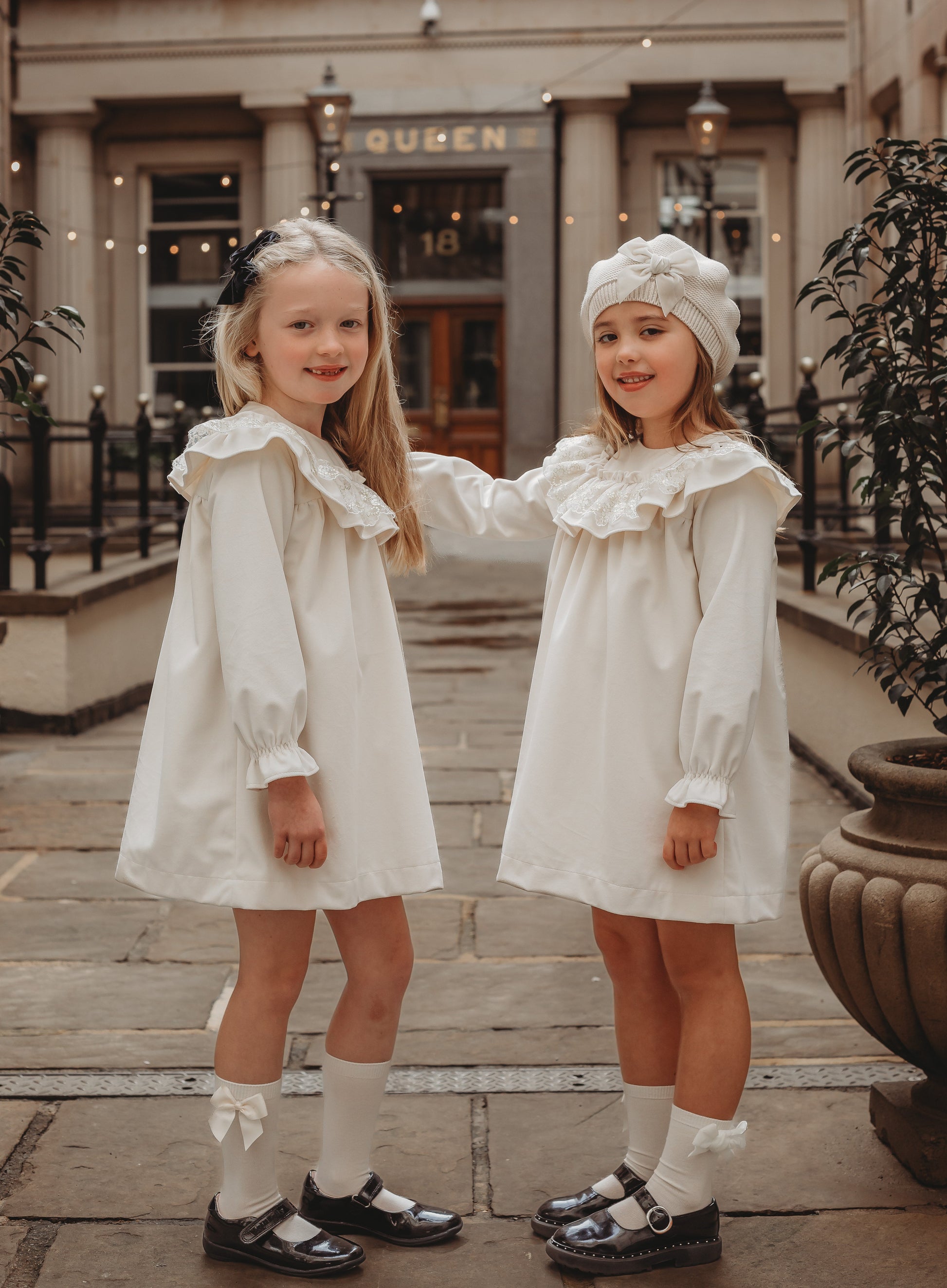'Eve' Ivory velvet & gold lace dress - Rose & Albert