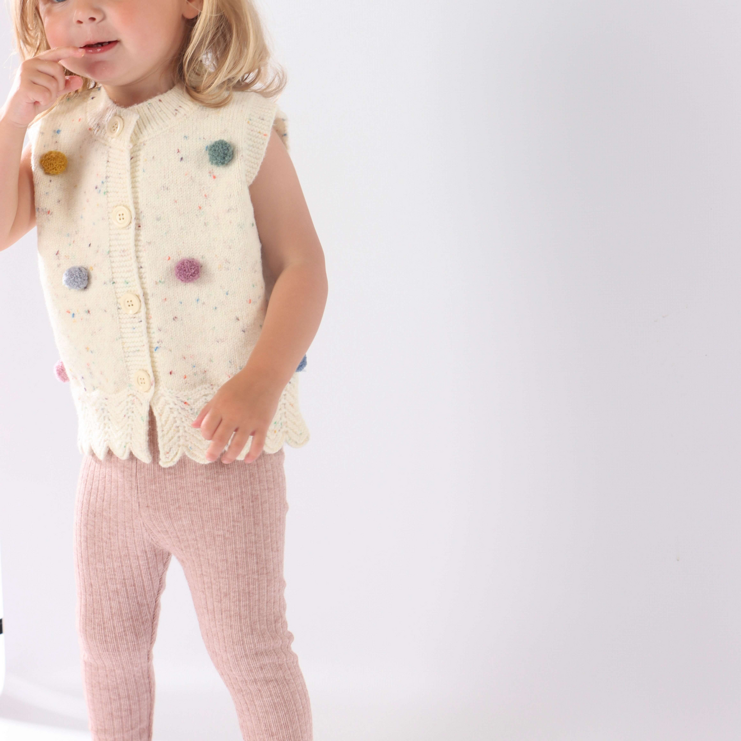 Creamy Pom Vest in White