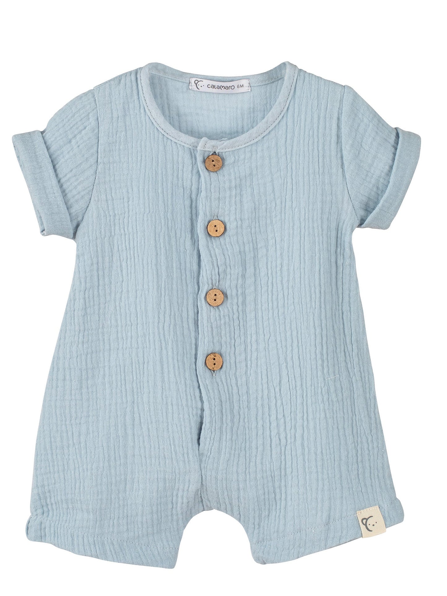 Calamaro Baby Blue Cheesecloth Romper - Rose & Albert