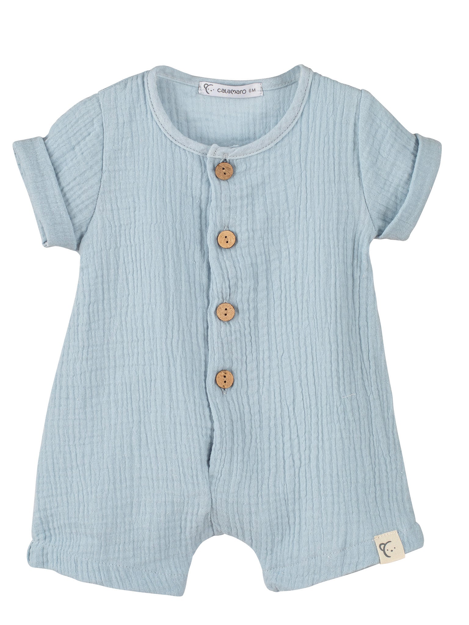 Calamaro Baby Blue Cheesecloth Romper - Rose & Albert