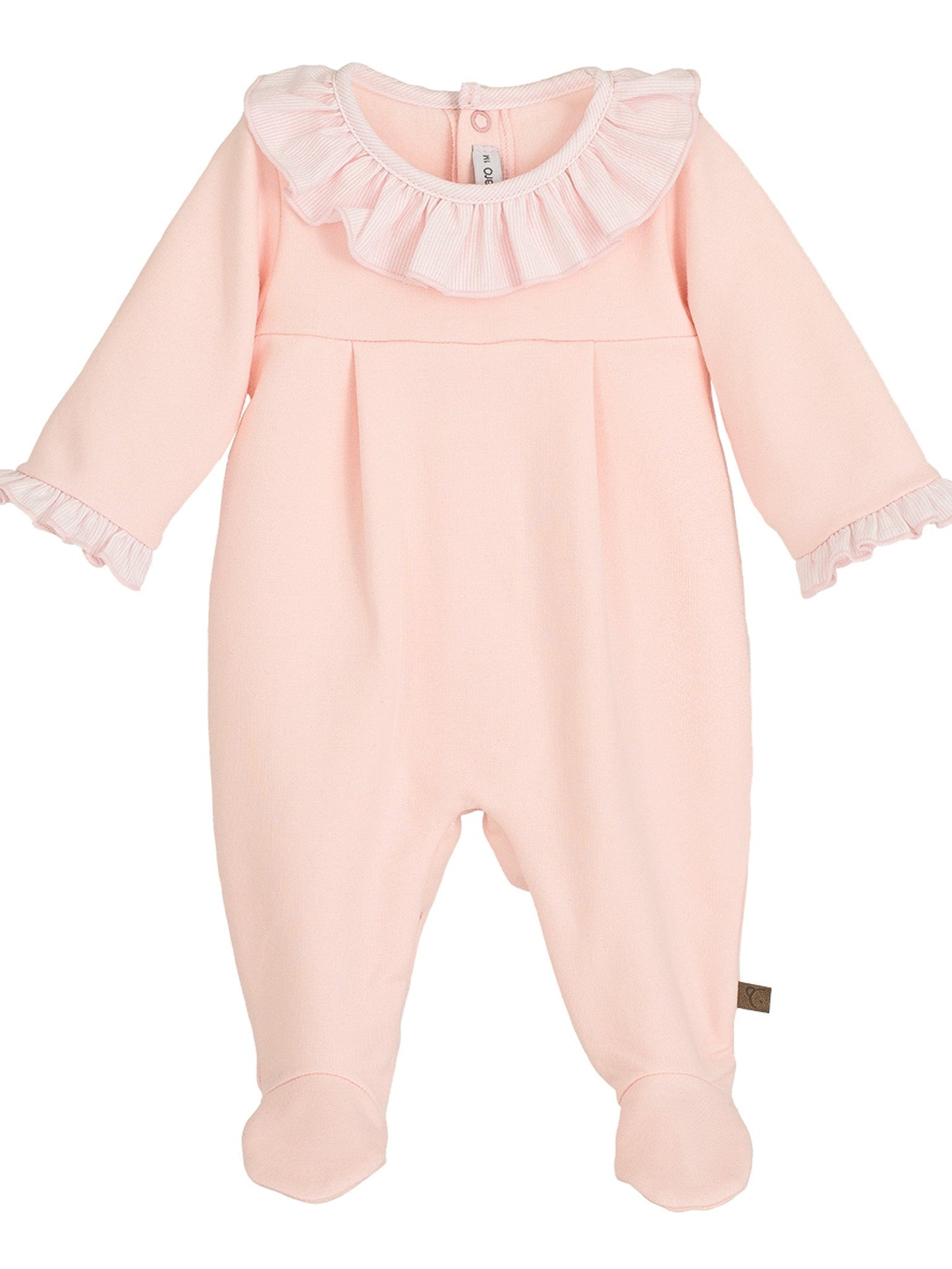 Calamaro Baby Pink Frill Collar Sleepsuit - Rose & Albert