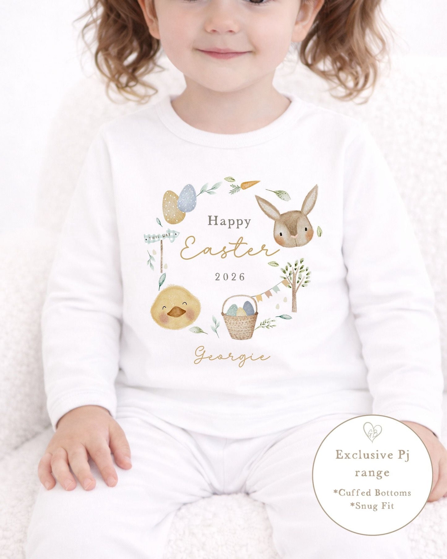 Personalised Plain White Easter Pyjamas - Nude Wreath Design