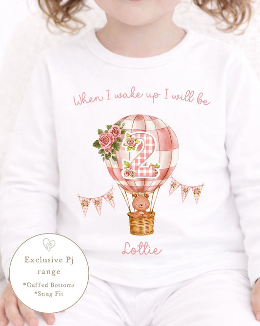 Personalised Plain Birthday Pyjamas Classic Hot Air Balloon Design