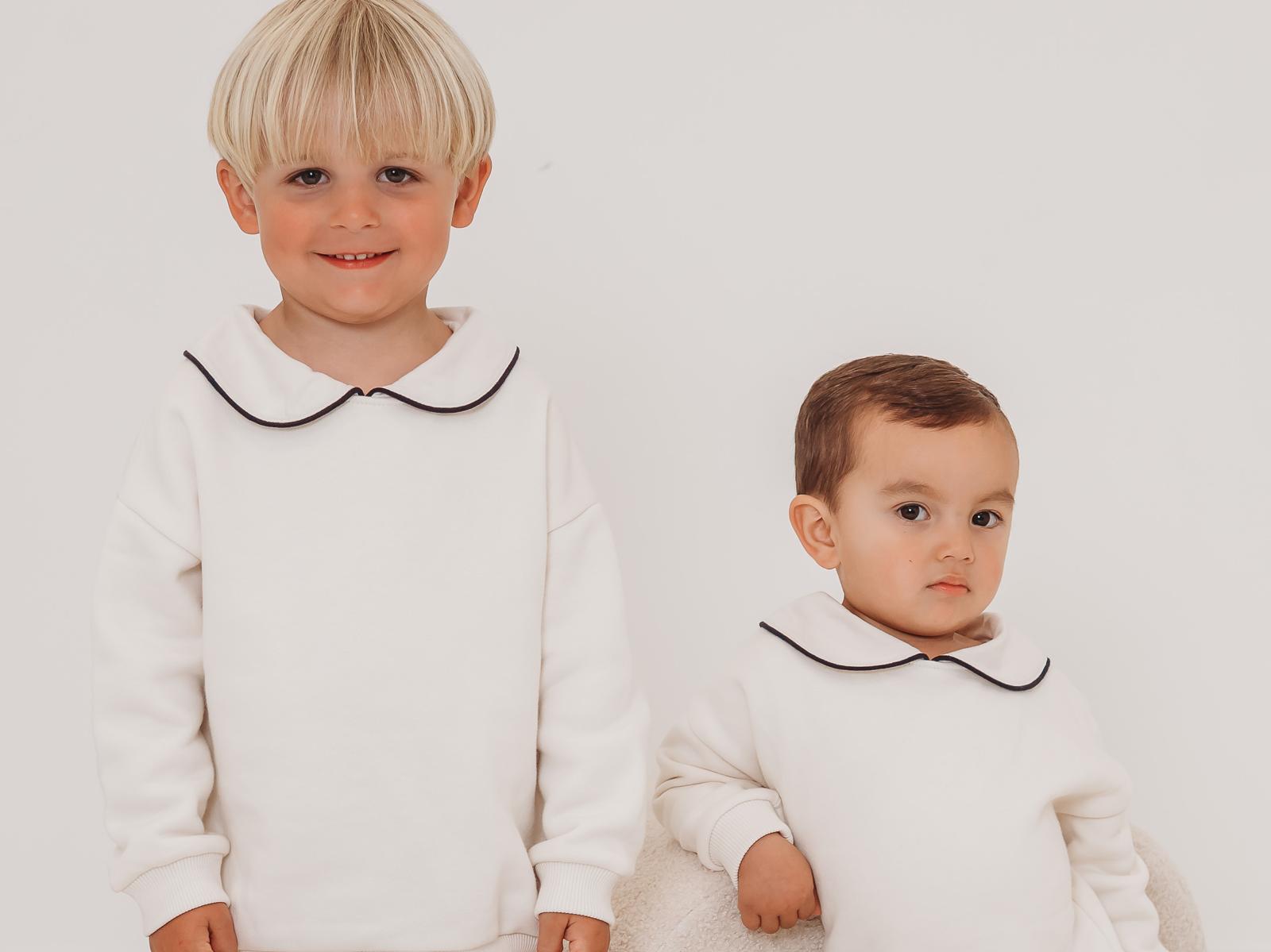'Ari' Ivory peter pan collar sweatshirt & navy ribbed legging set - Rose & Albert