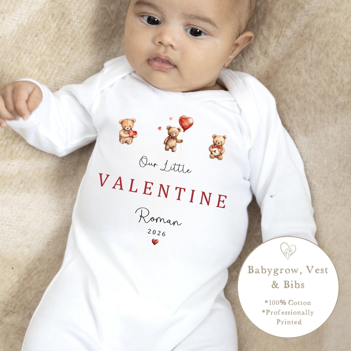 Personalised Valentine's Sleepsuit / Bodysuit - Our Little Valentine Trio Design