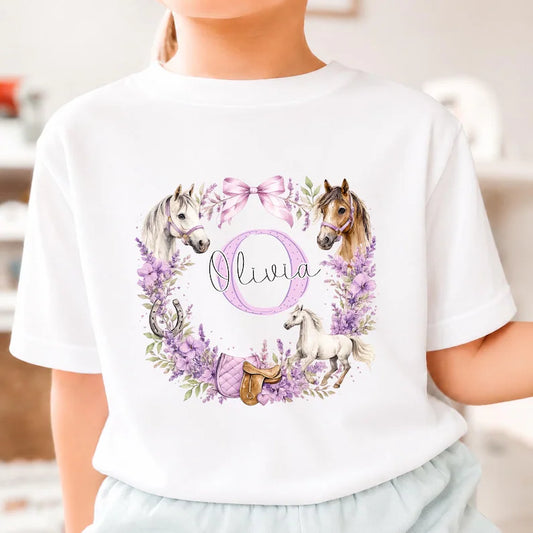 Personalised Children's Gifting T-Shirt | Horse / Pony Wreath Design