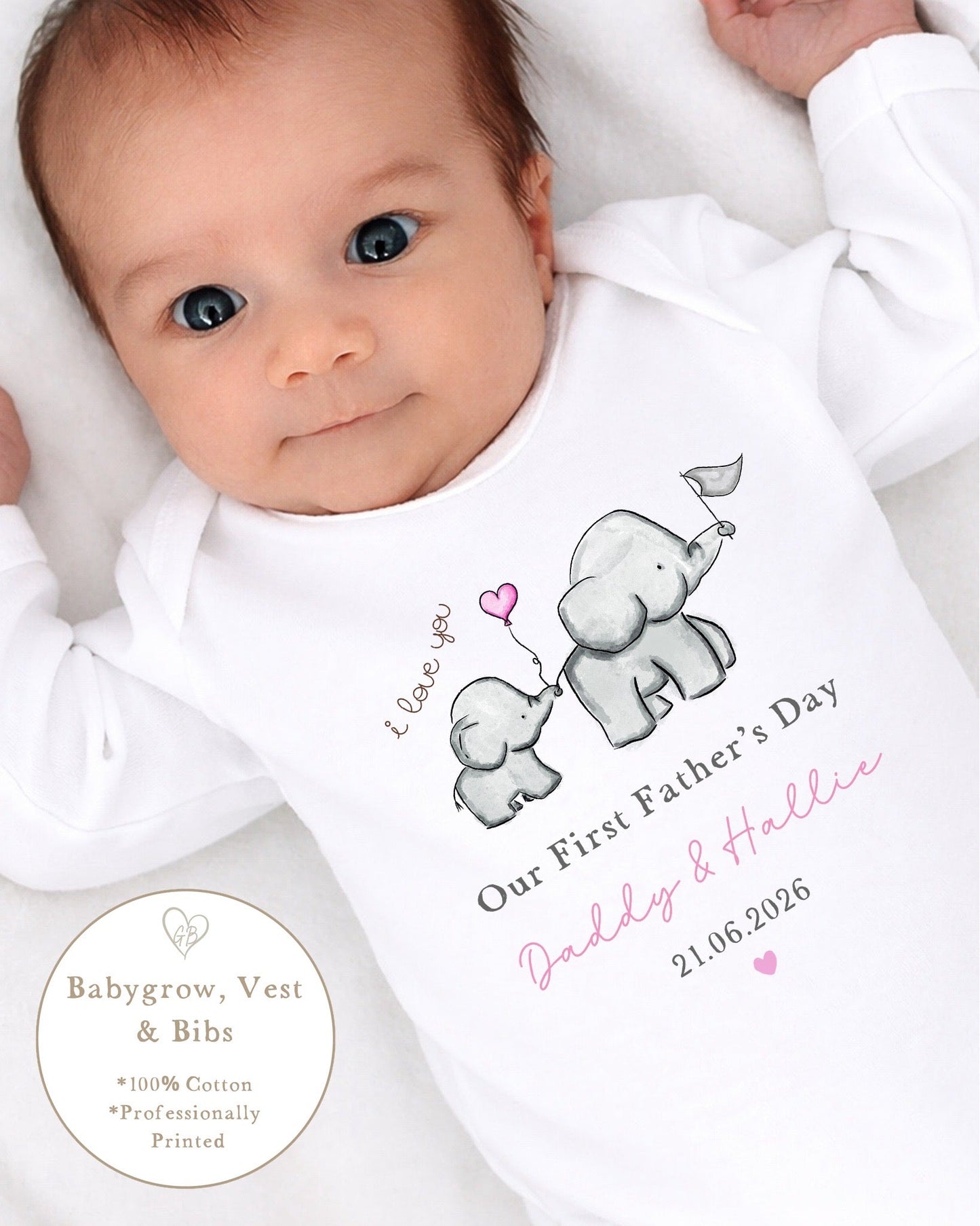 Personalised My First Father's Day Baby Vest / Babygrow - Pink Elephant Design