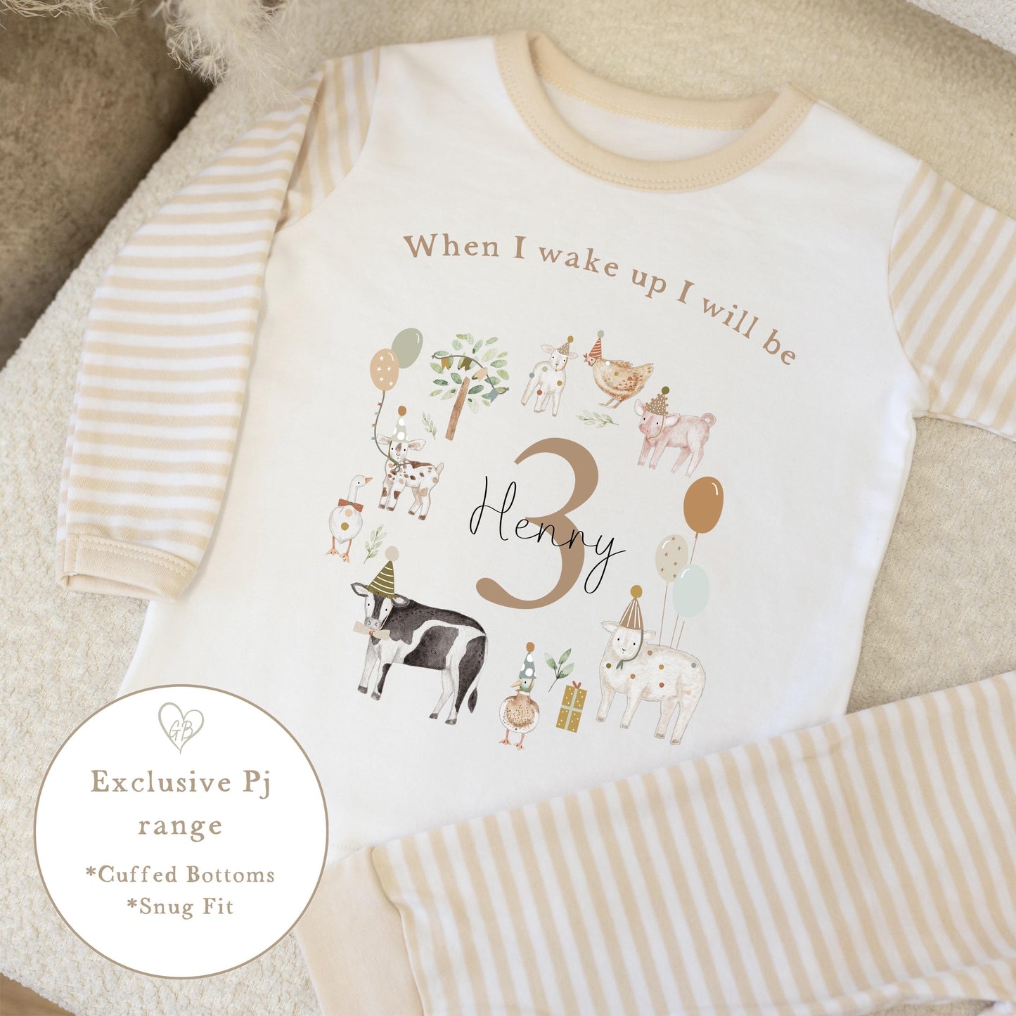 Personalised Stripe Birthday Pyjamas Farm Wreath Design