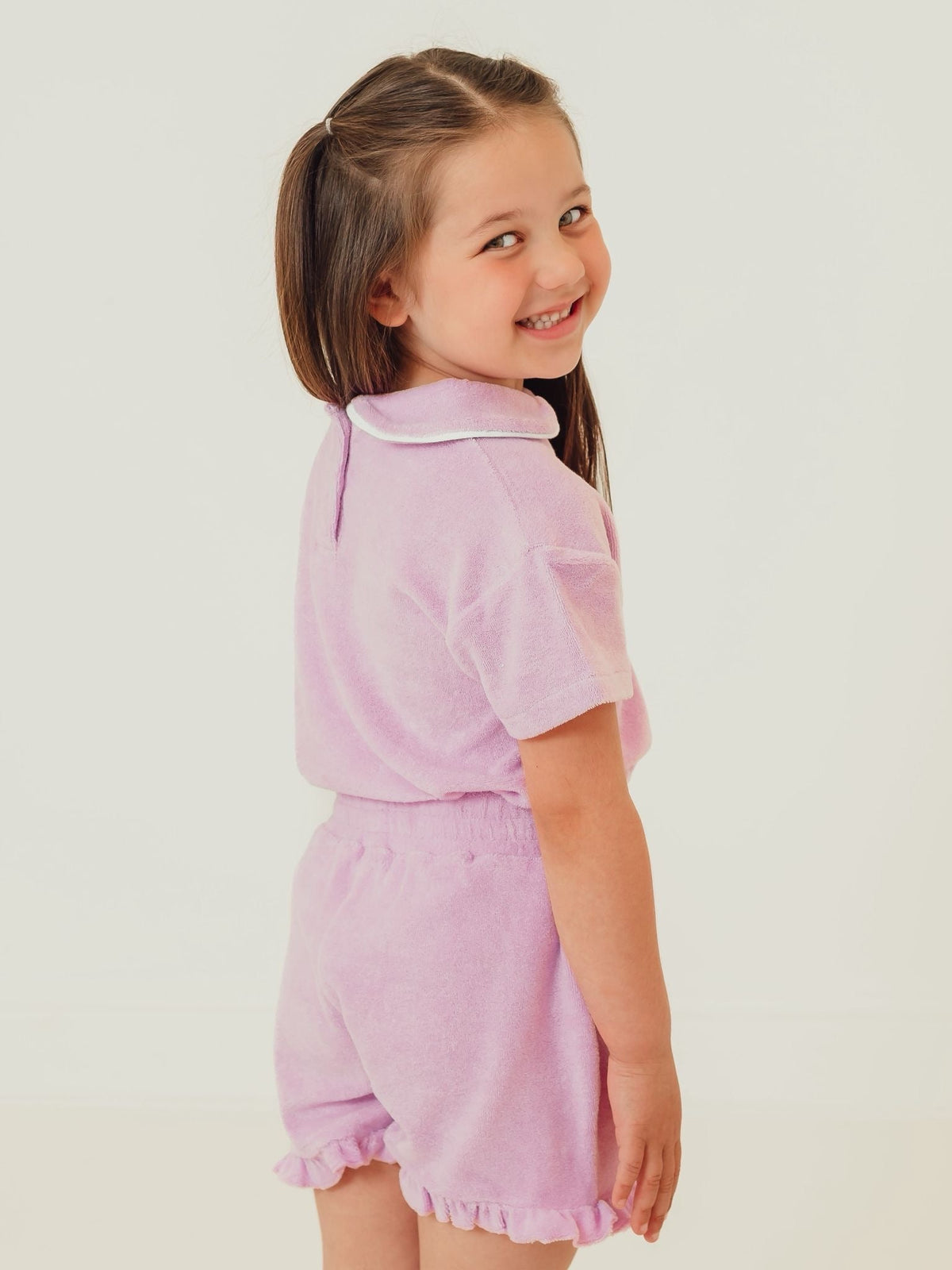 'Hallie' frill lilac towelling short set - Rose & Albert