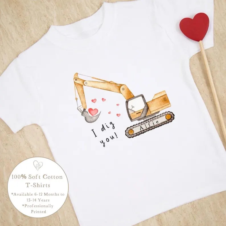 Personalised Valentine's T-Shirt - Digger Design