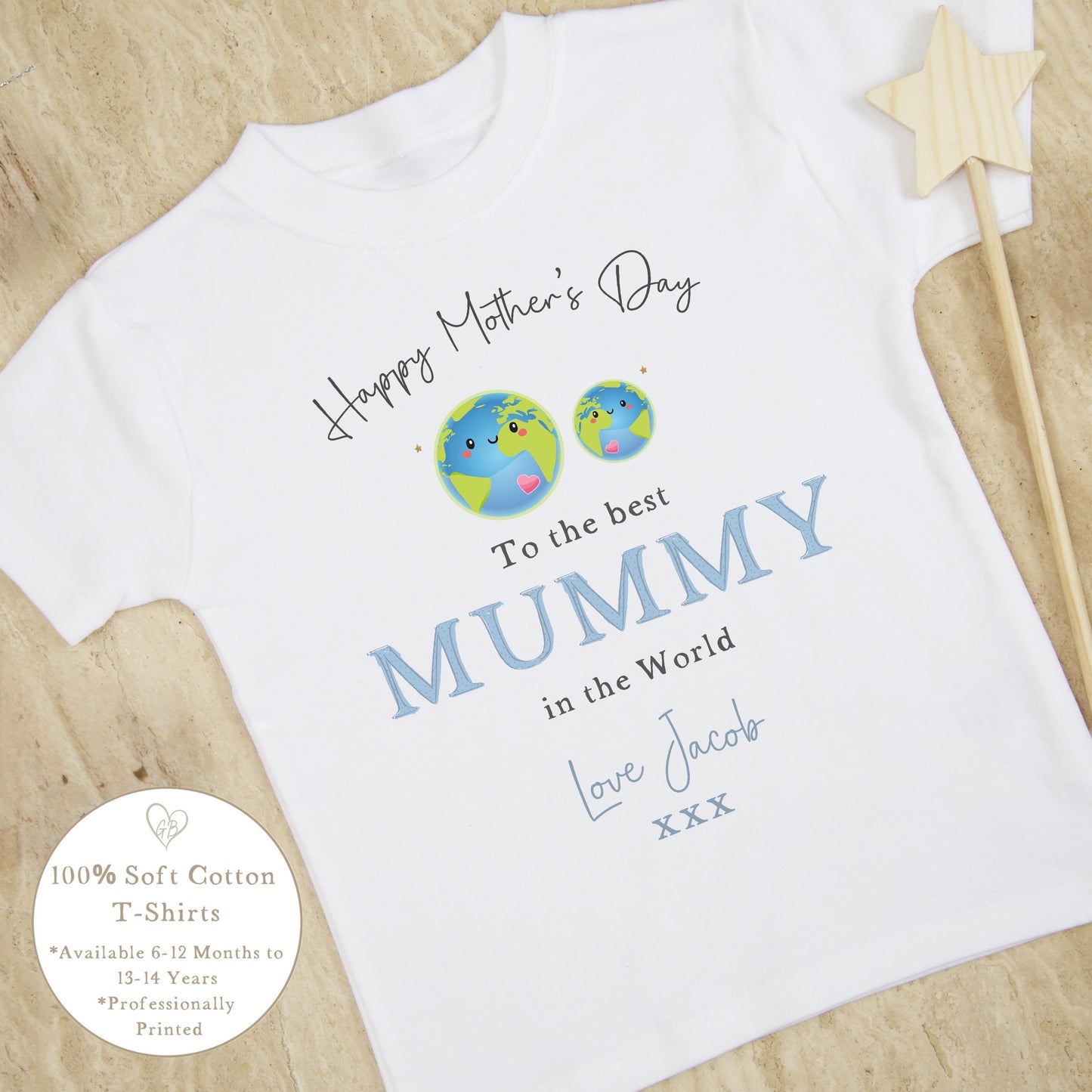Personalised Mother's Day T-Shirt - Blue World Design