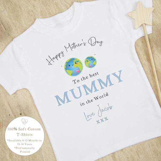 Personalised Mother's Day T-Shirt - Blue World Design