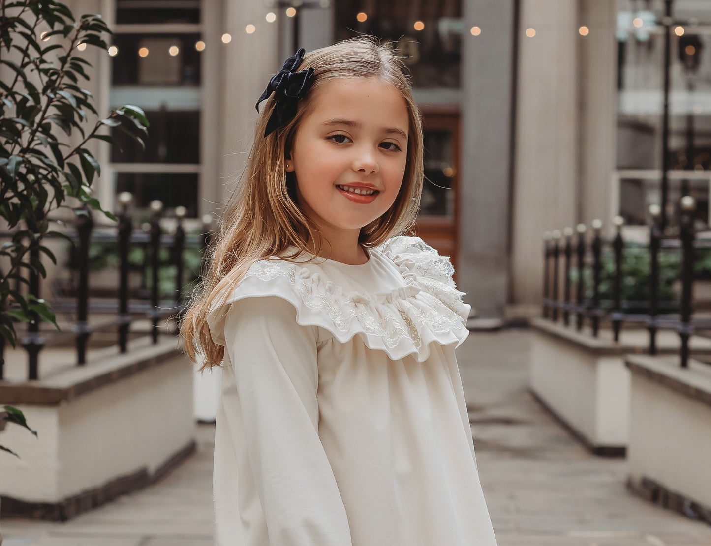 'Eve' Ivory velvet & gold lace dress - Rose & Albert