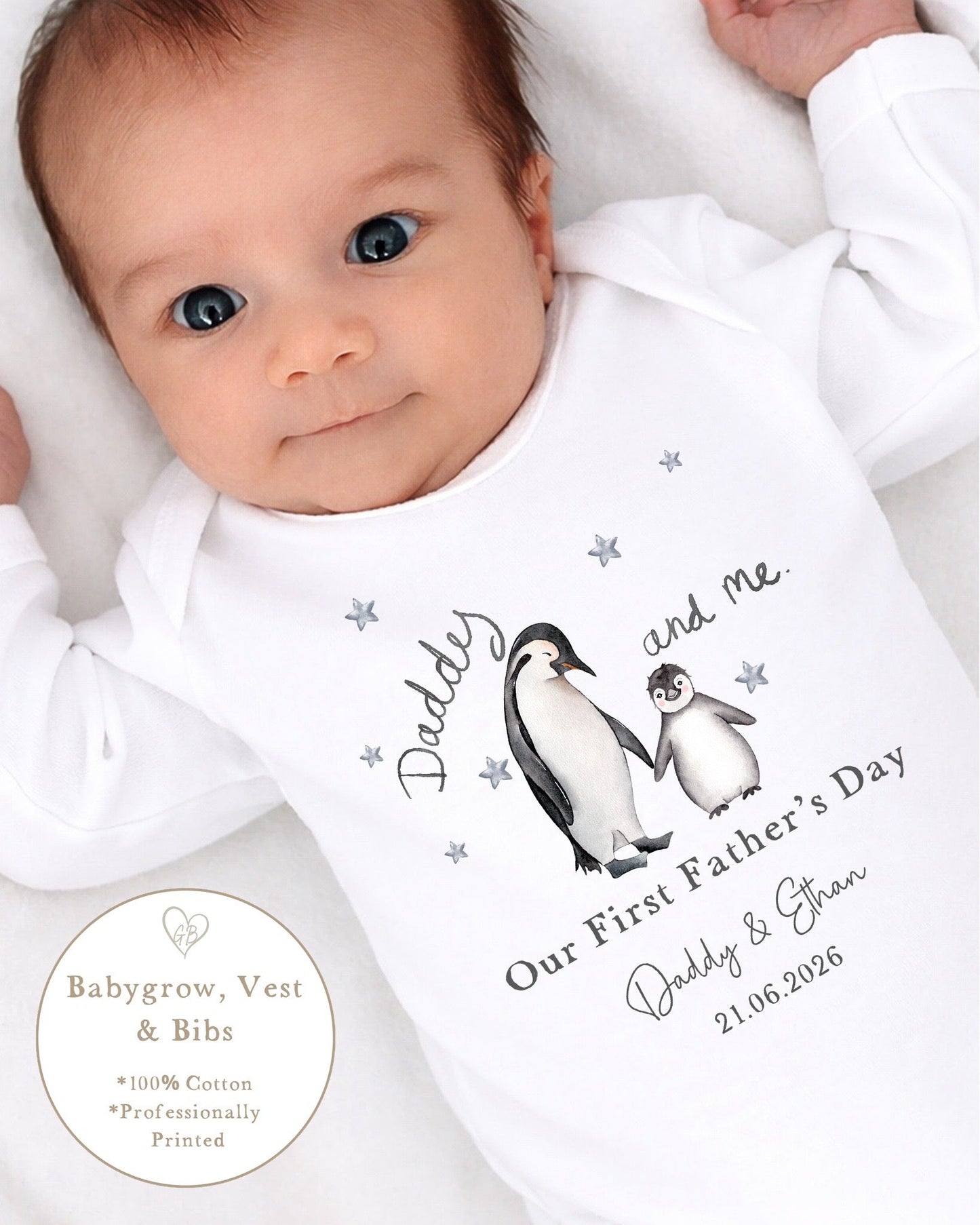 Personalised My First Father's Day Baby Vest / Babygrow - Penguin Design