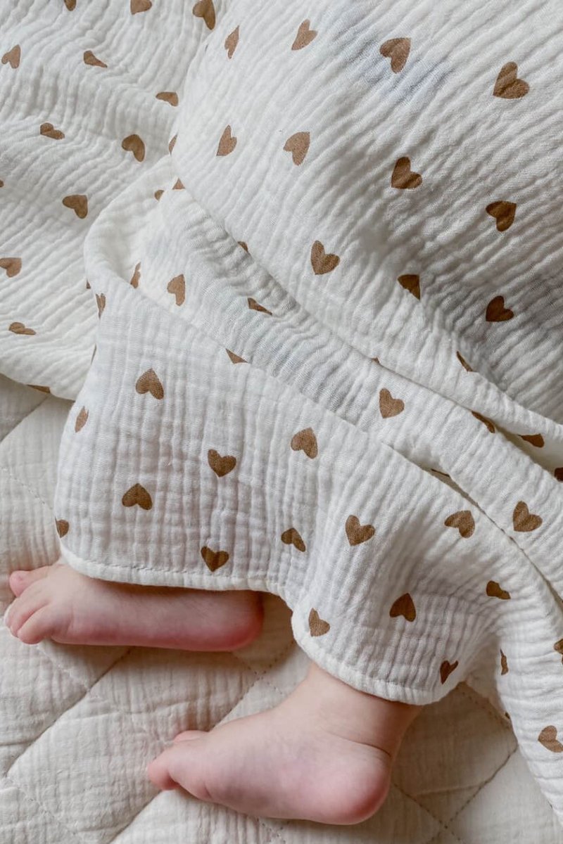 The Love Heart Muslin Blanket Swaddle - Cozy Crew Club