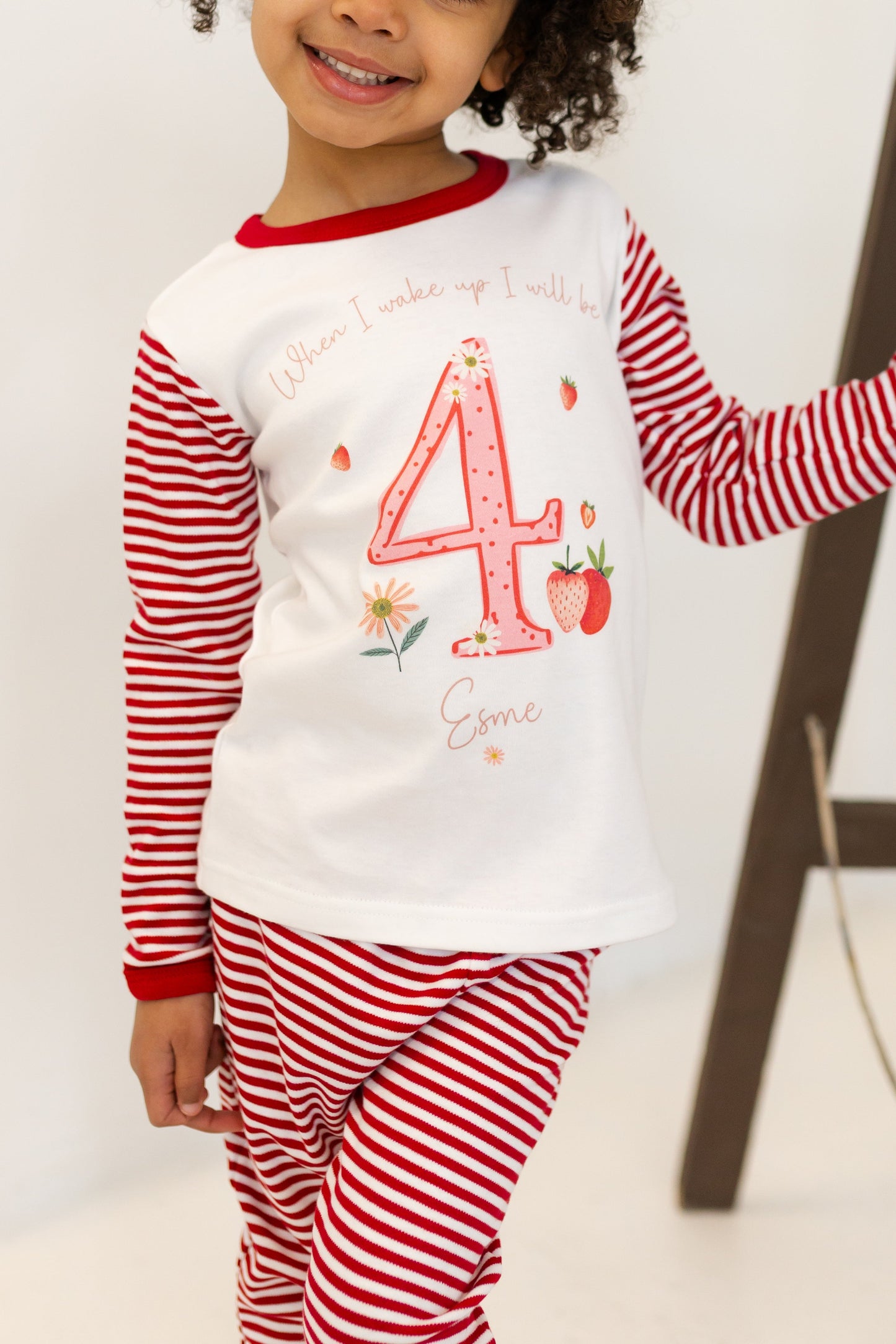 Personalised Red Stripe Birthday Pyjamas - Strawberry Design