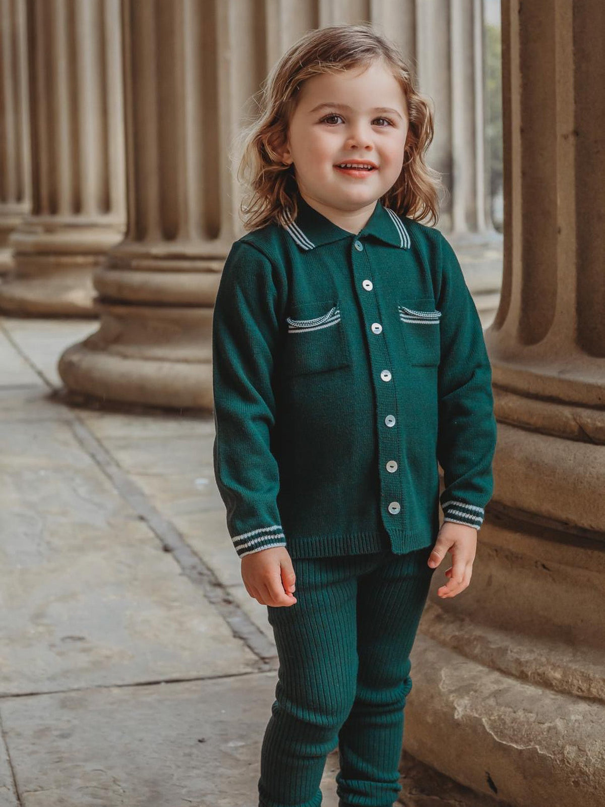'Buttoned Up' Emerald Green knitted cardigan & legging set - Rose & Albert