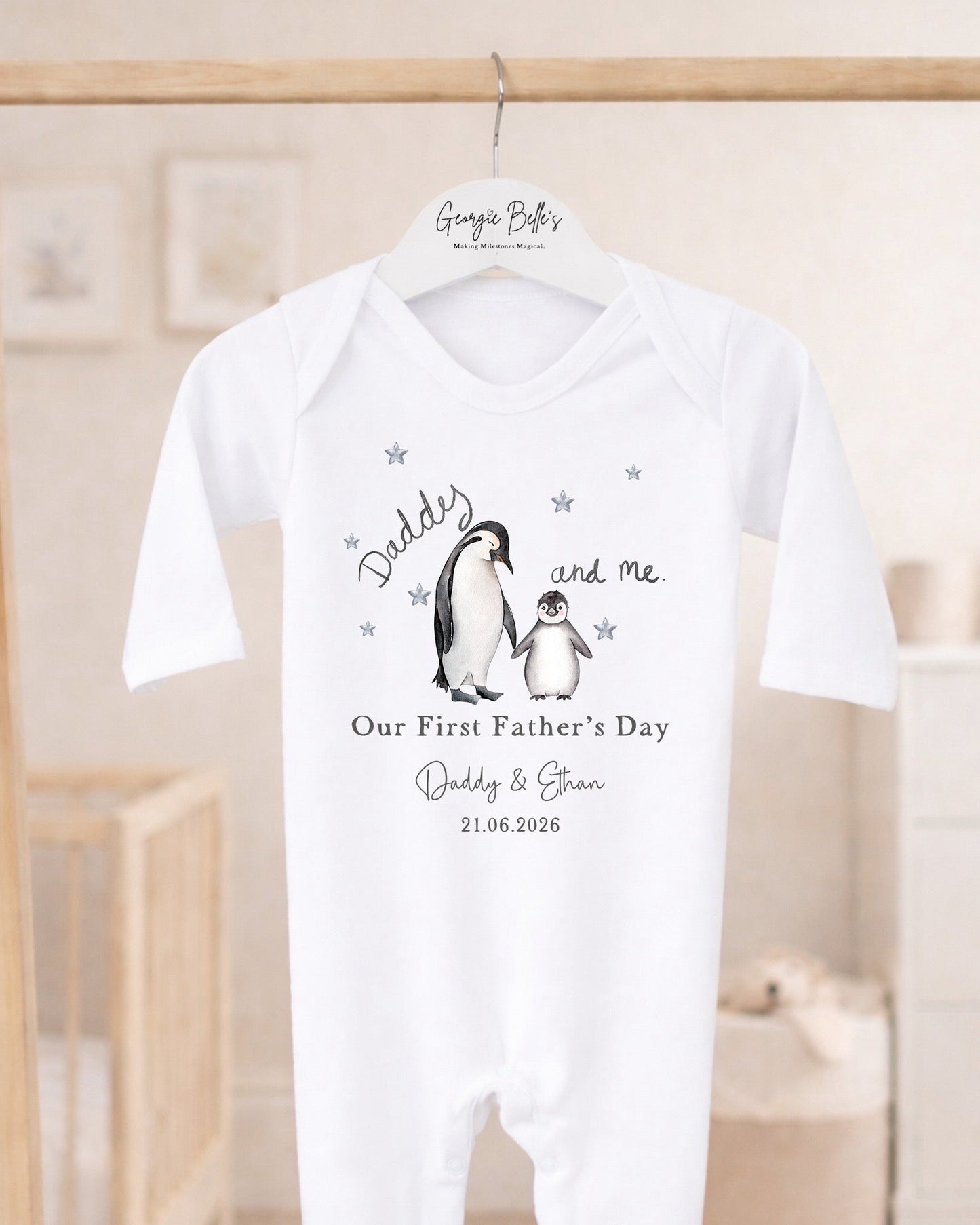 Personalised My First Father's Day Baby Vest / Babygrow - Penguin Design