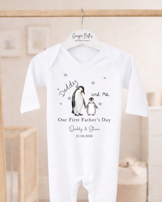 Personalised My First Father's Day Baby Vest / Babygrow - Penguin Design
