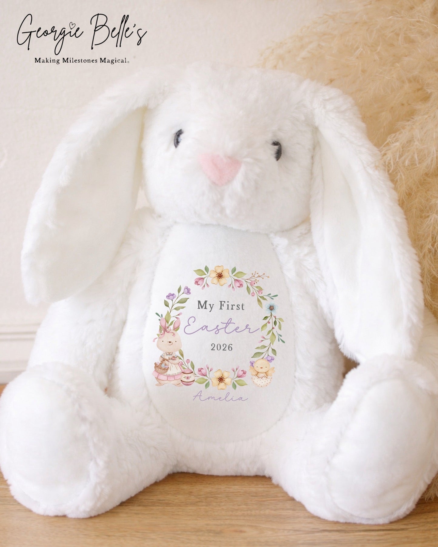 Personalised White Easter Bunny Soft Toy - First Easter Design