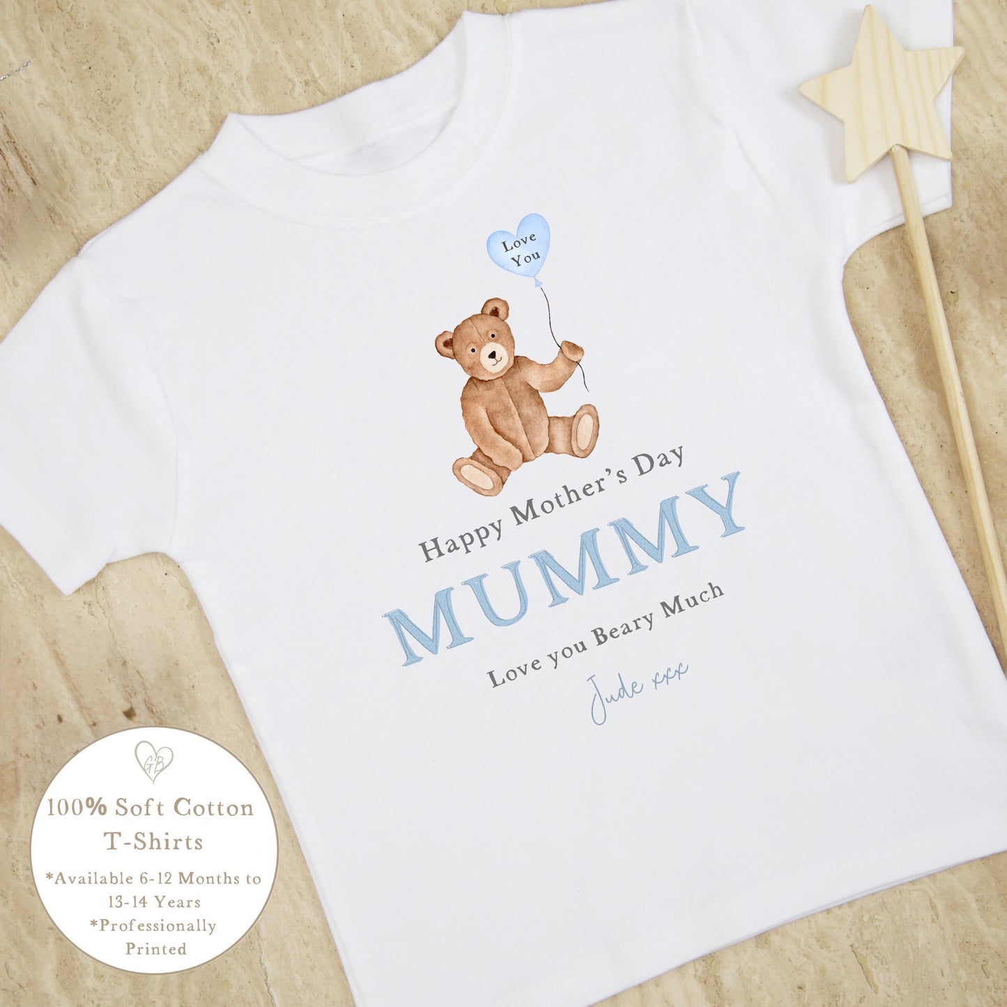 Personalised Mother's Day T-Shirt - Blue Bear Design