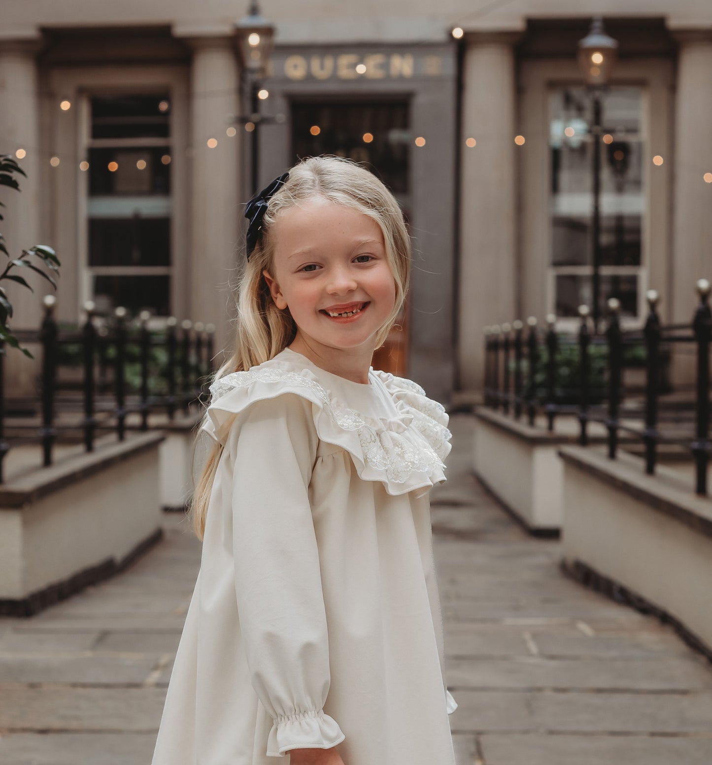 'Eve' Ivory velvet & gold lace dress - Rose & Albert