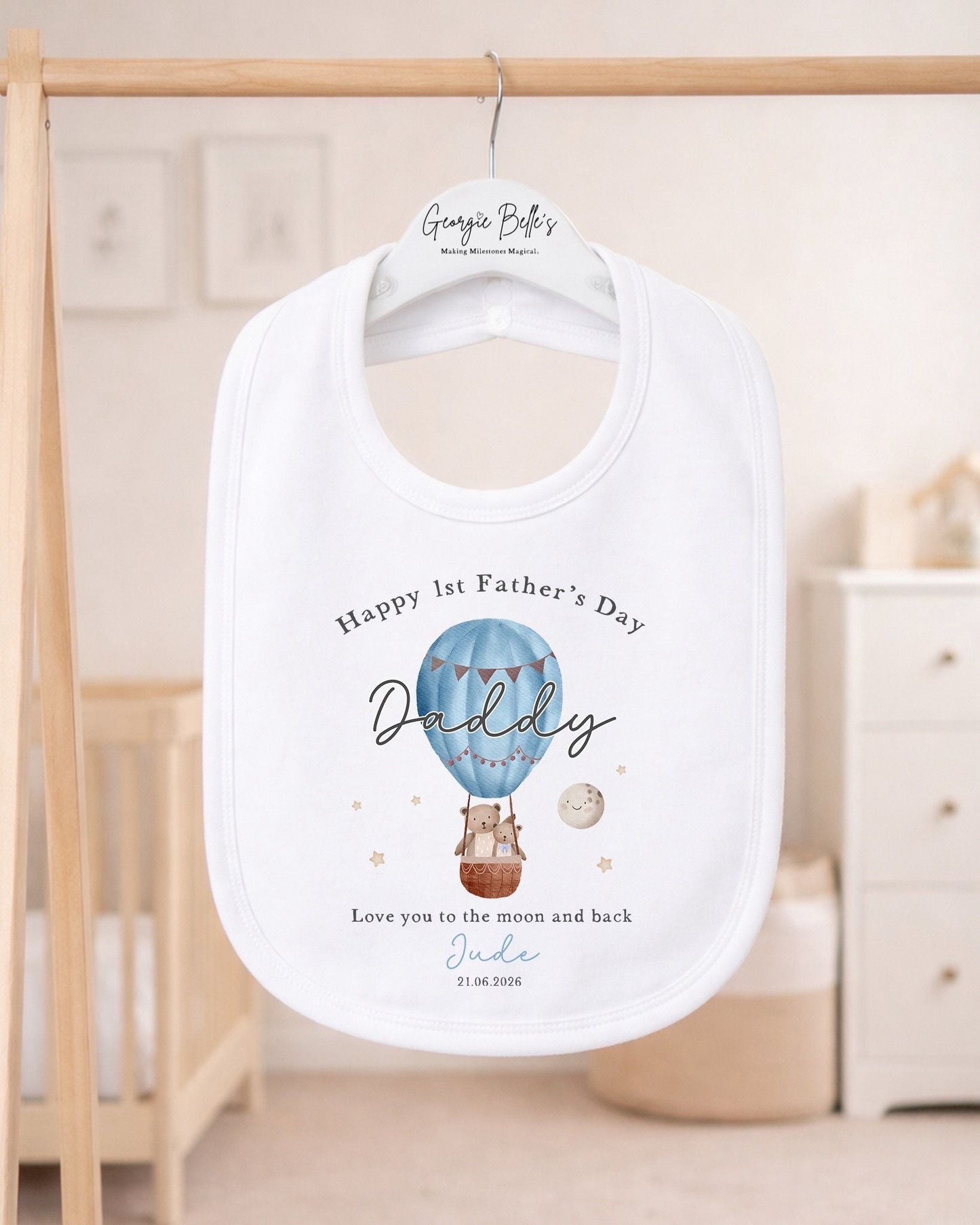 Personalised My First Father's Day Baby Vest / Babygrow - Blue Hot Air Balloon Design