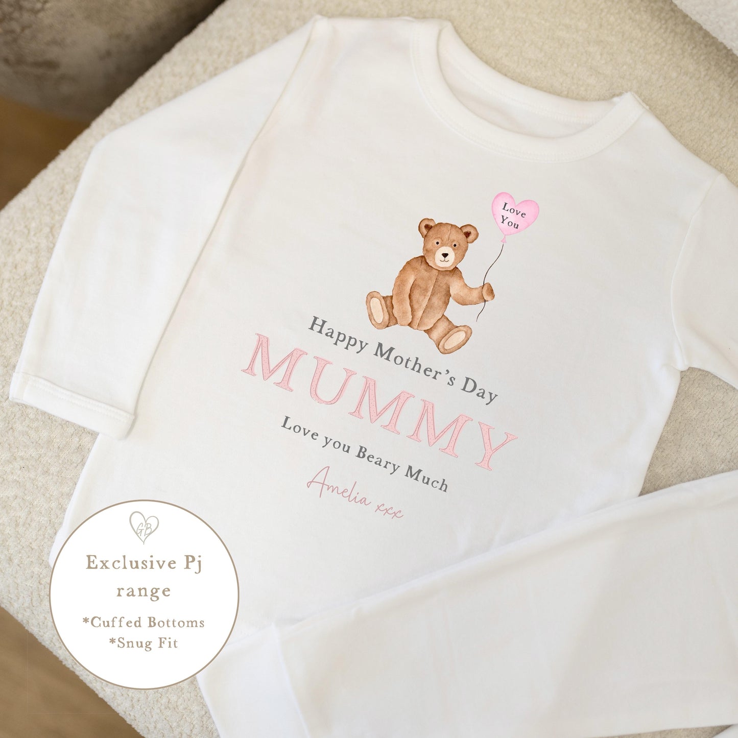 Personalised Mother's Day Pyjamas - Pink Bear Design