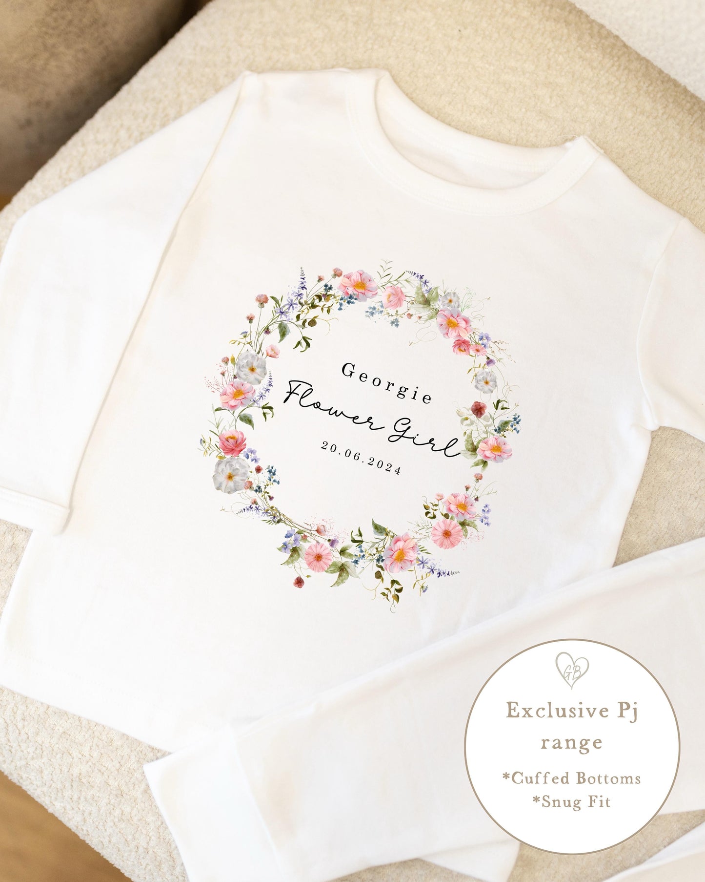 Personalised Flower Girl Pyjamas Wildflower Wreath Design