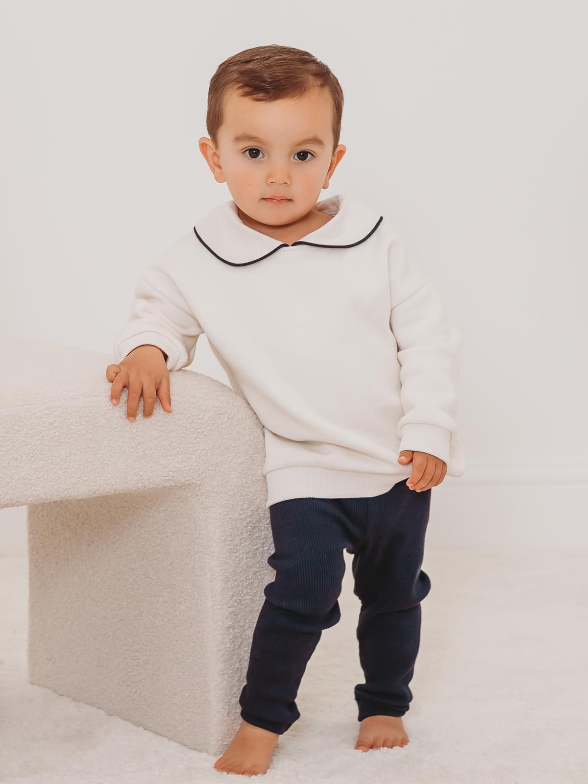 'Ari' Ivory peter pan collar sweatshirt & navy ribbed legging set - Rose & Albert