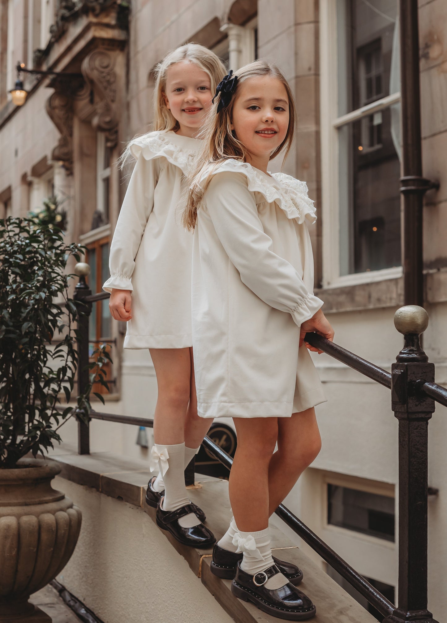 'Eve' Ivory velvet & gold lace dress - Rose & Albert