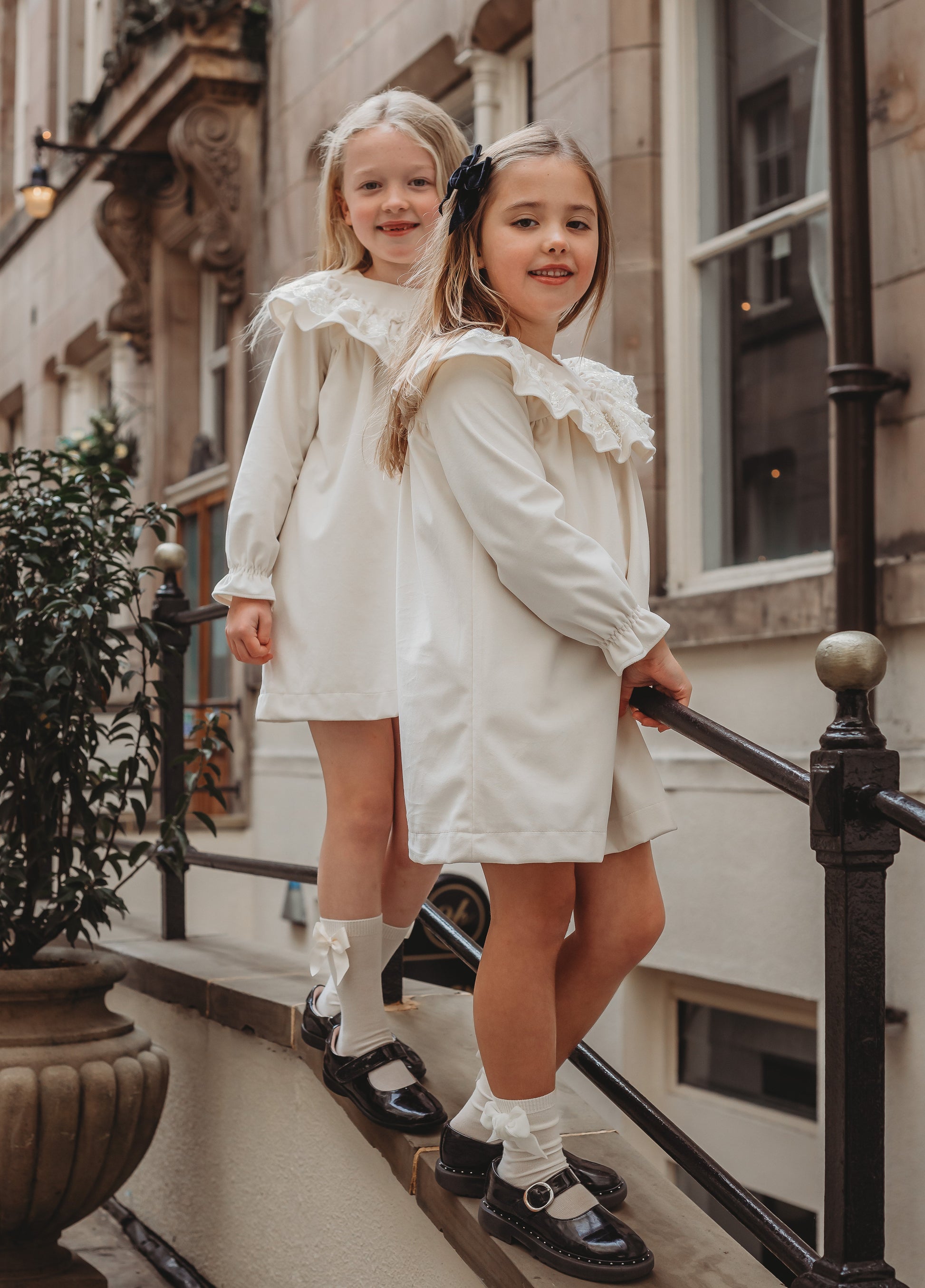'Eve' Ivory velvet & gold lace dress - Rose & Albert