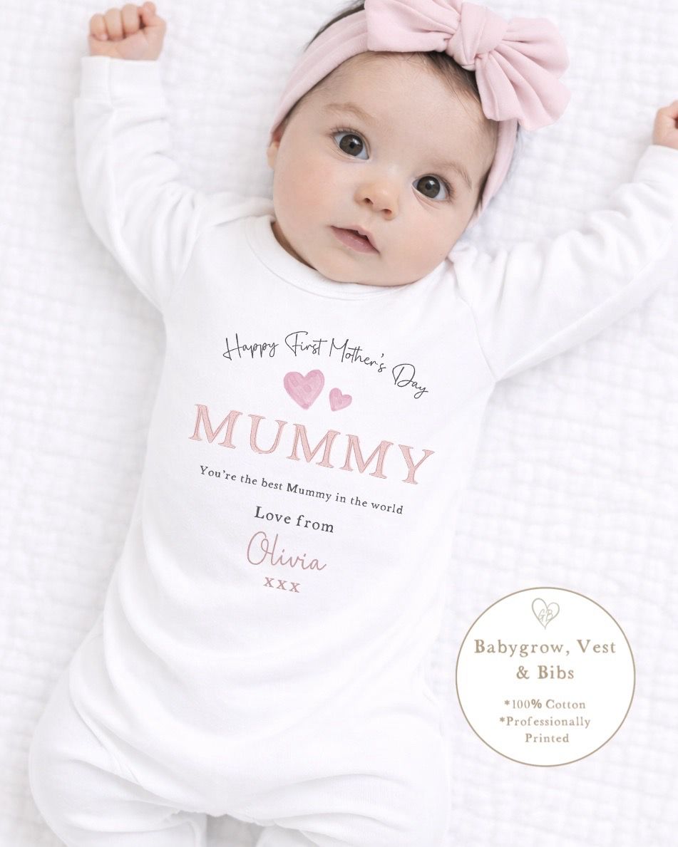 Personalised My First Mother's Day Babygrow / Short Sleeve Vest - Pink Word Design