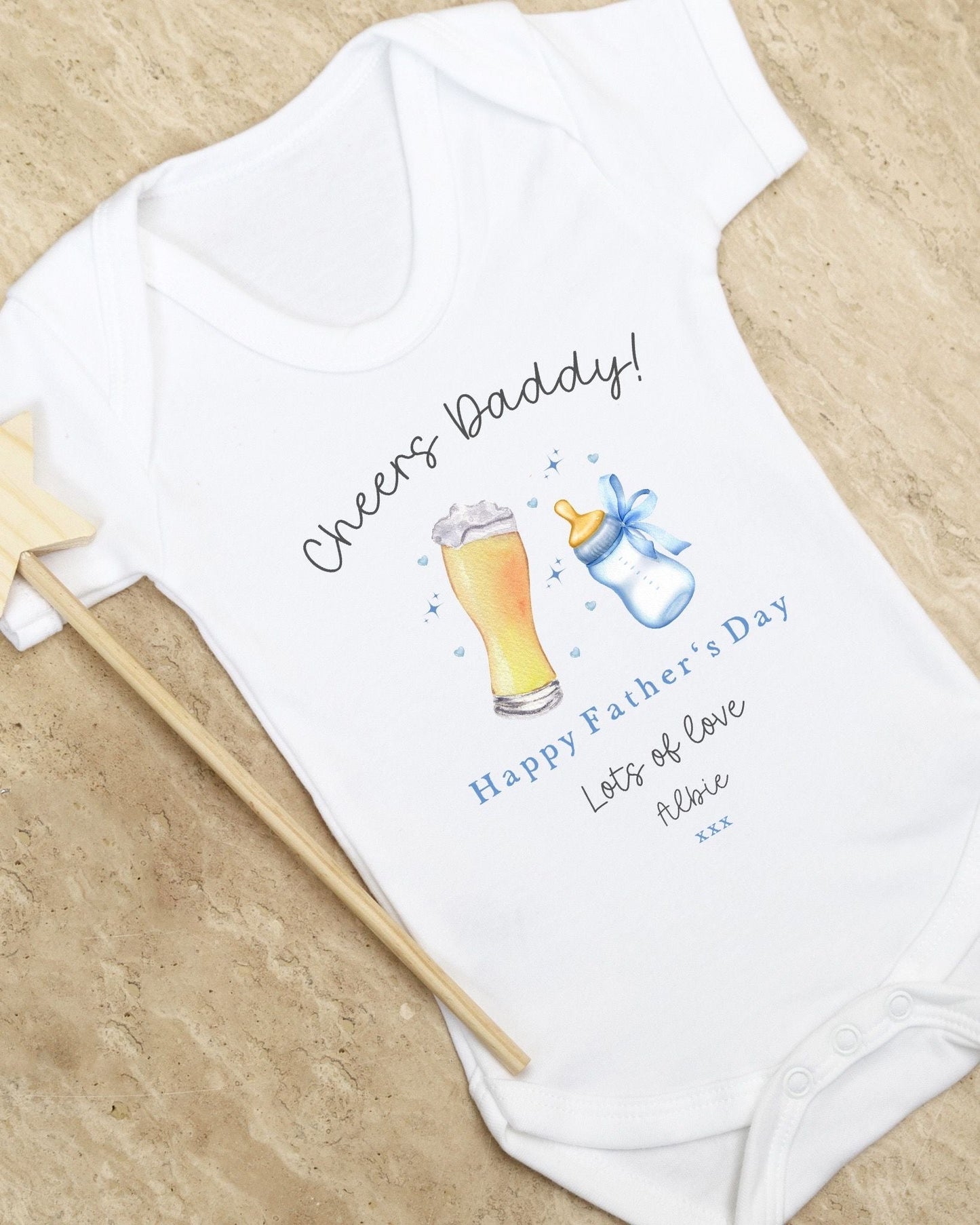 Personalised Happy Father's Day Baby Vest / Babygrow - Cheers Daddy Blue Design