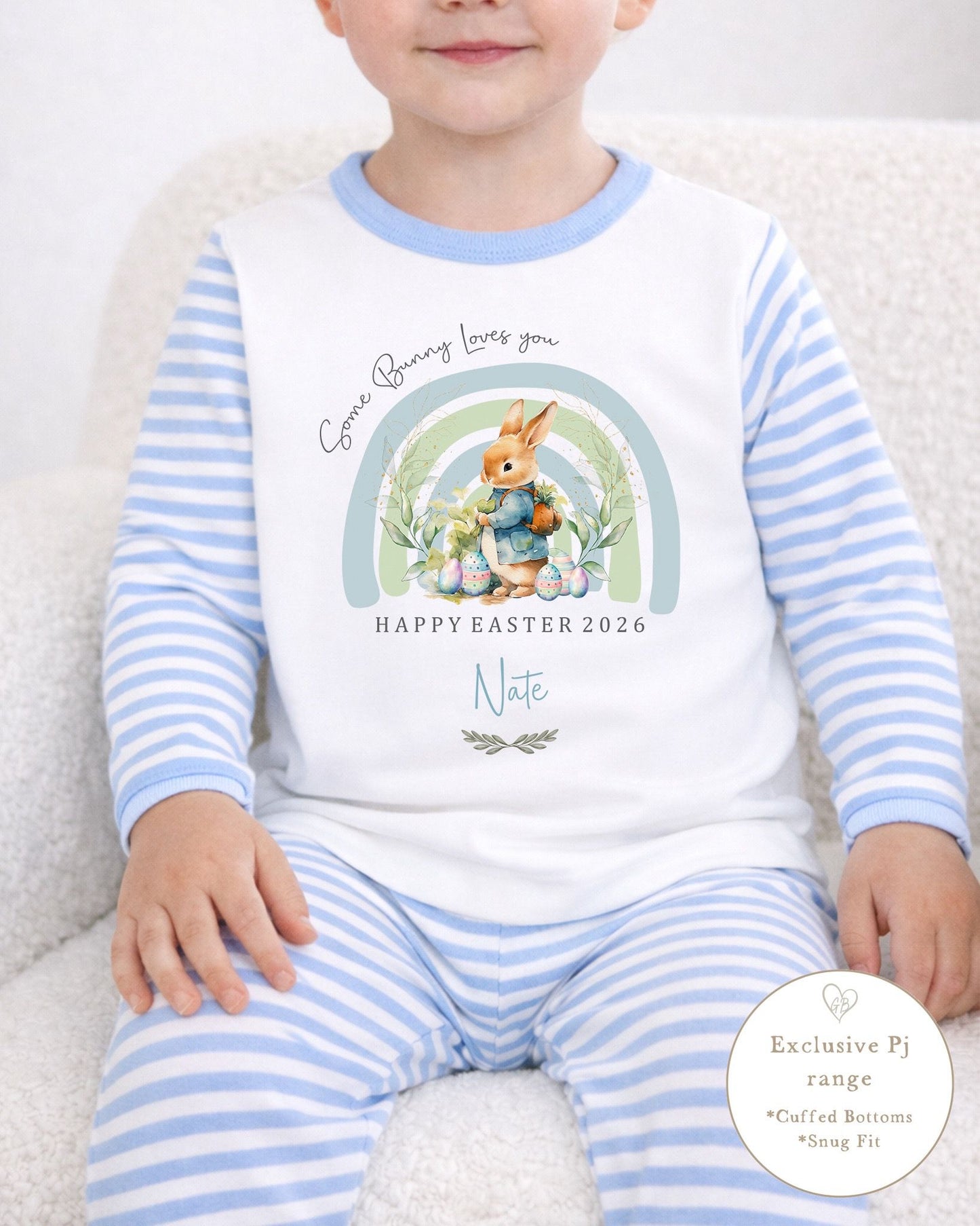 Personalised Blue Stripe Easter Pyjamas - Some Bunny Design