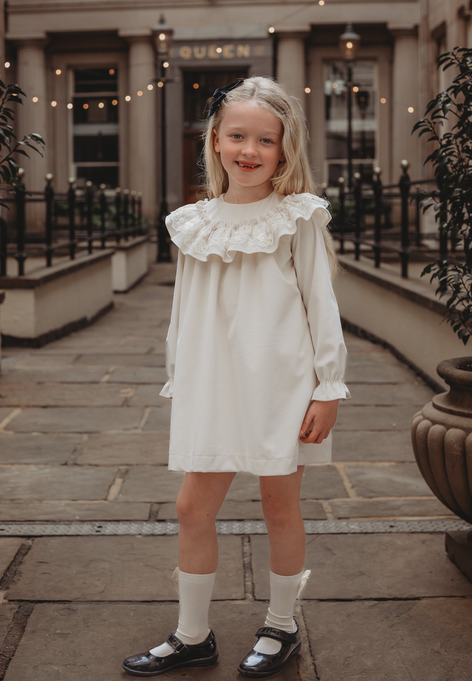 'Eve' Ivory velvet & gold lace dress - Rose & Albert