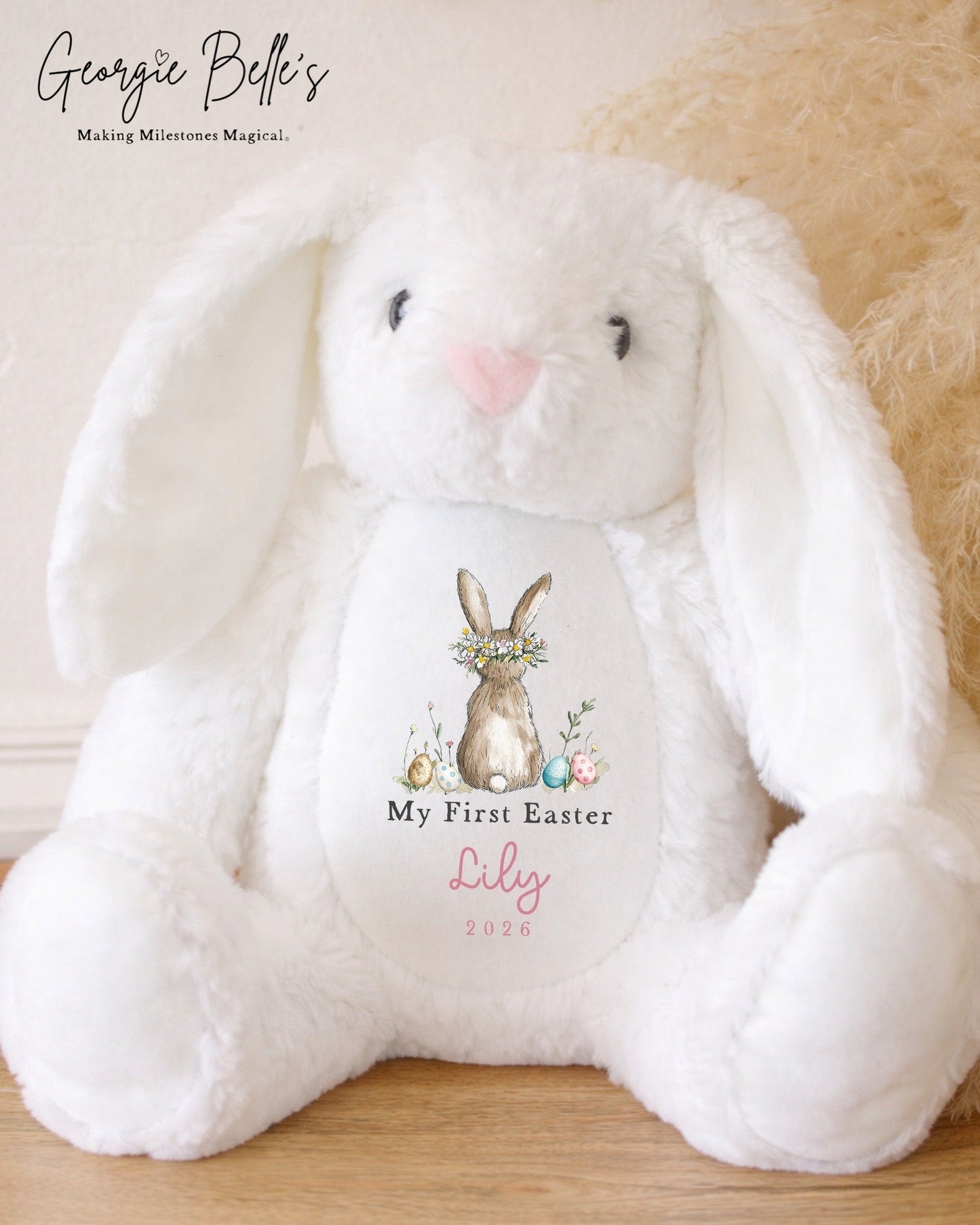 Personalised White Easter Bunny Soft Toy - First Easter Design