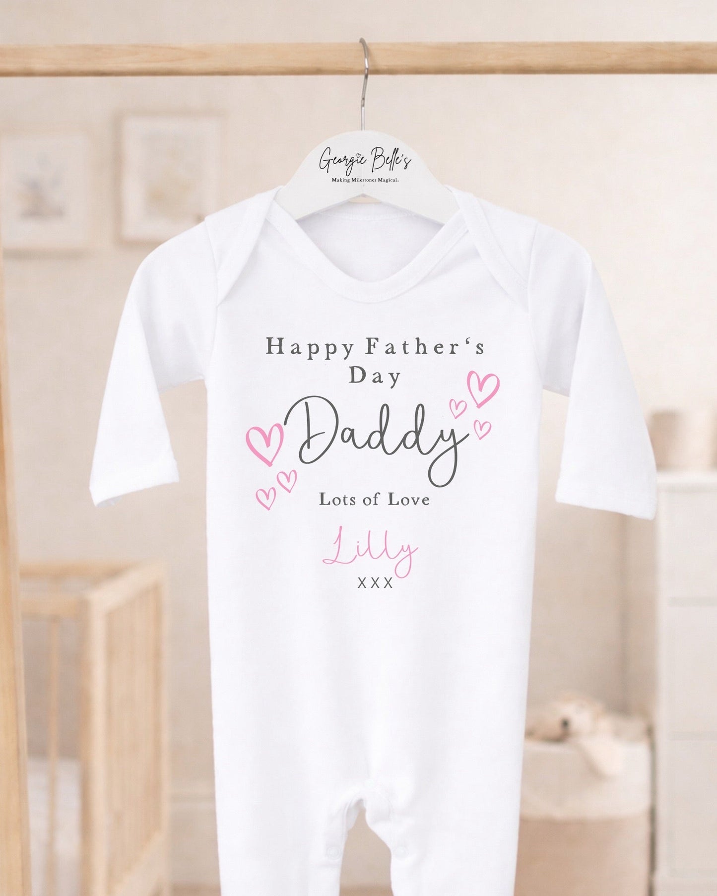 Personalised My First Father's Day Baby Vest / Babygrow - Pink Hearts Design