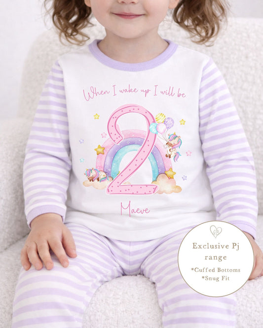 Personalised Birthday Pyjamas Unicorn Number Design