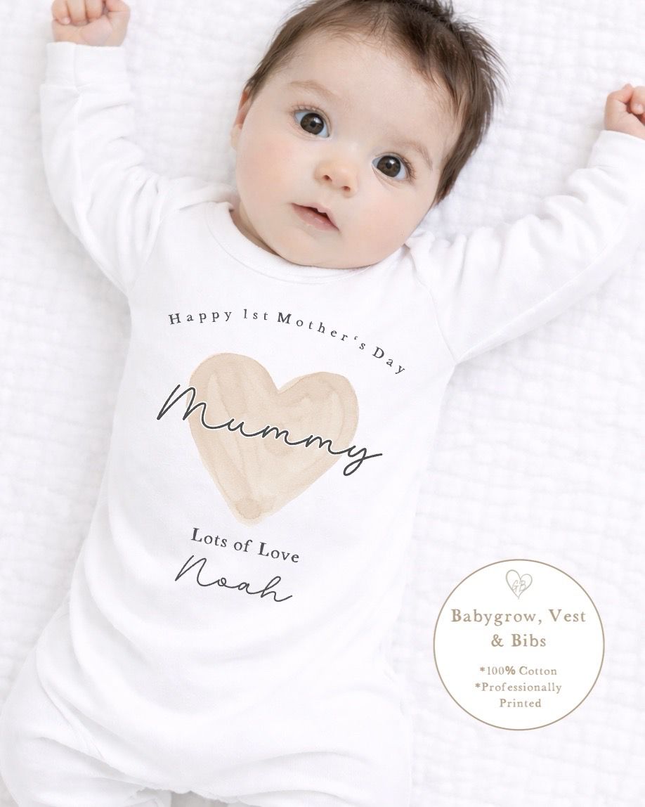 Personalised My First Mother's Day Babygrow / Short Sleeve Vest - Nude Heart Design