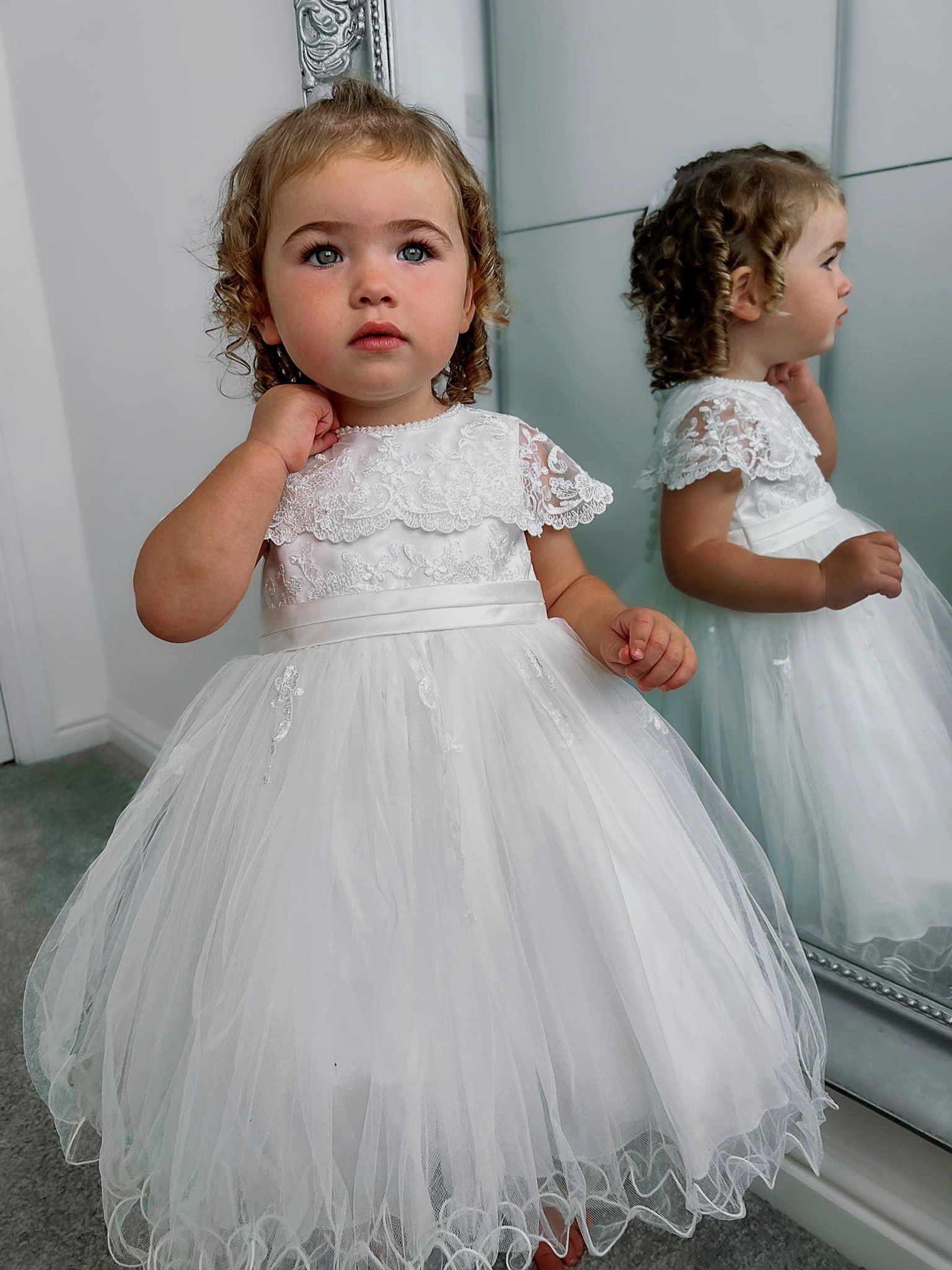 Sarah Louise Ivory Vintage Lace & Tulle Occasion Dress - Rose & Albert