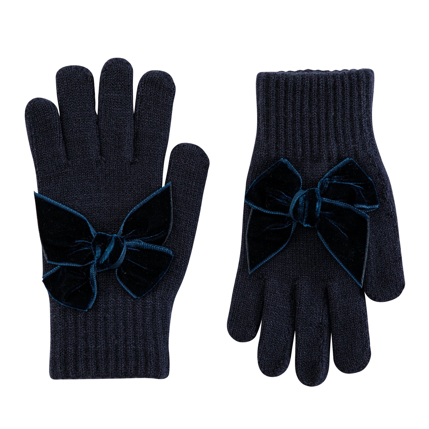 Condor navy gloves with velvet bow - Rose & Albert