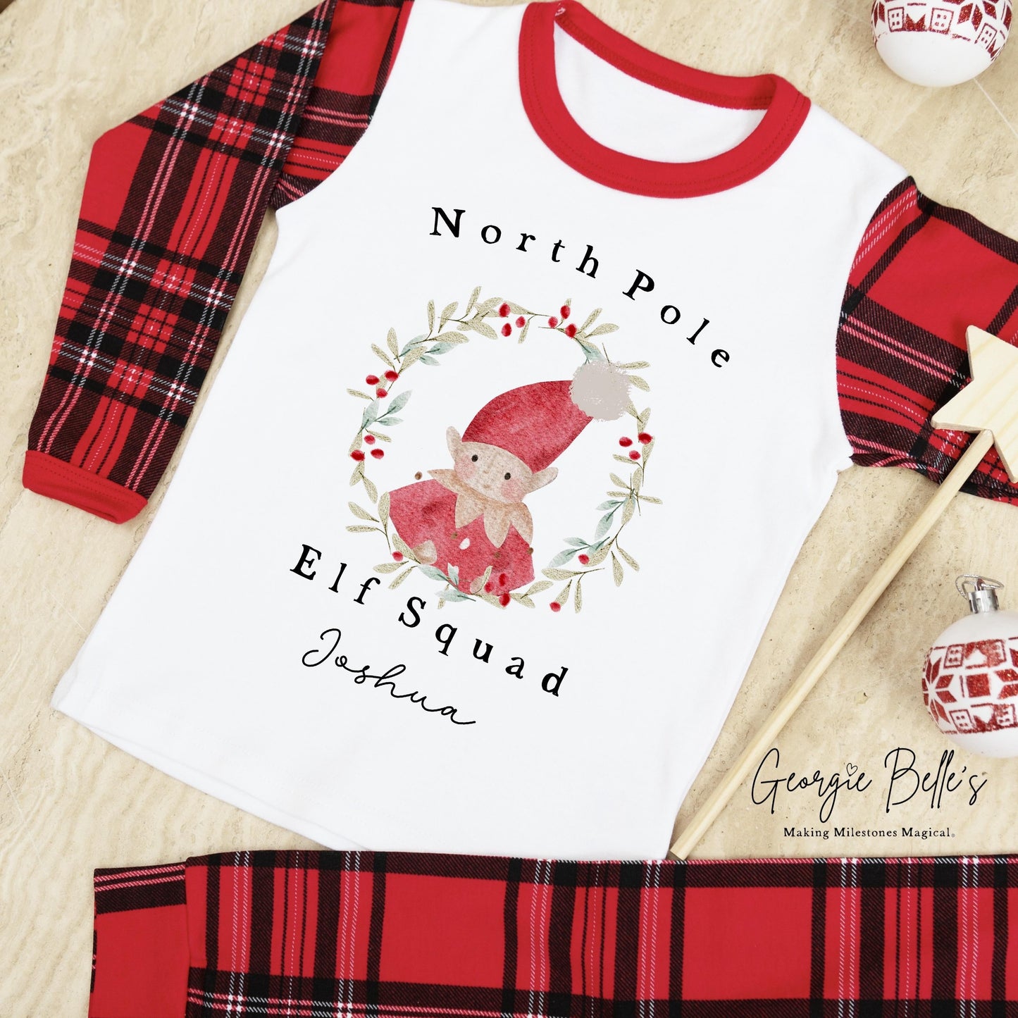 Personalised Tartan Christmas Pyjamas - Elf Design